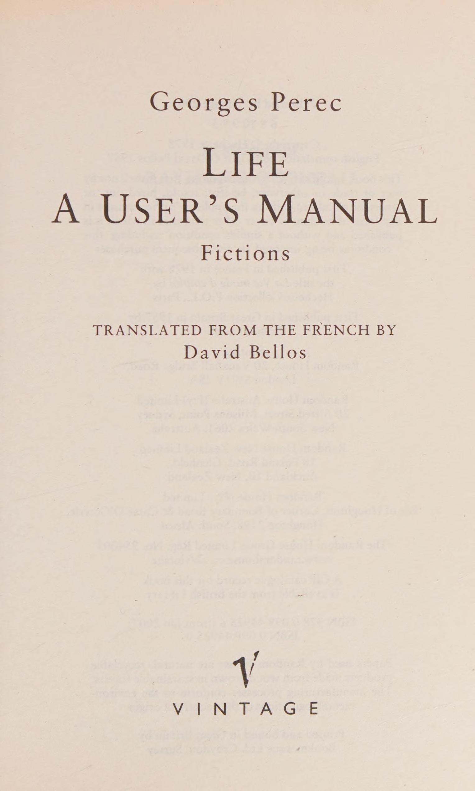Life, a User's Manual Fictions