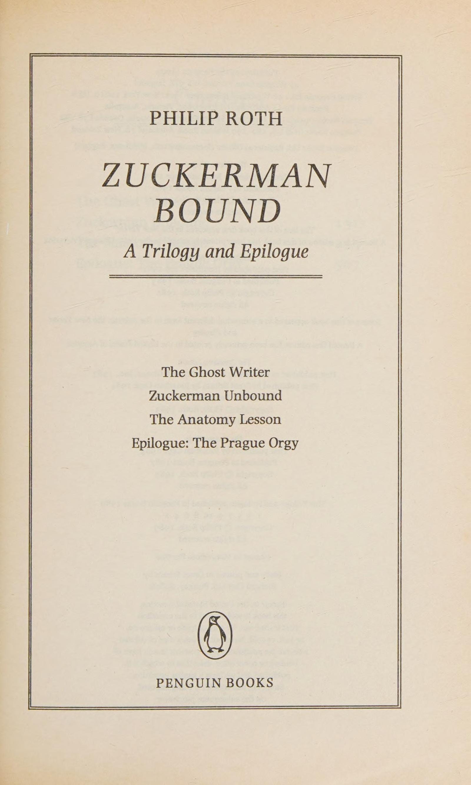 Zuckerman Bound A Trilogy and Epilogue