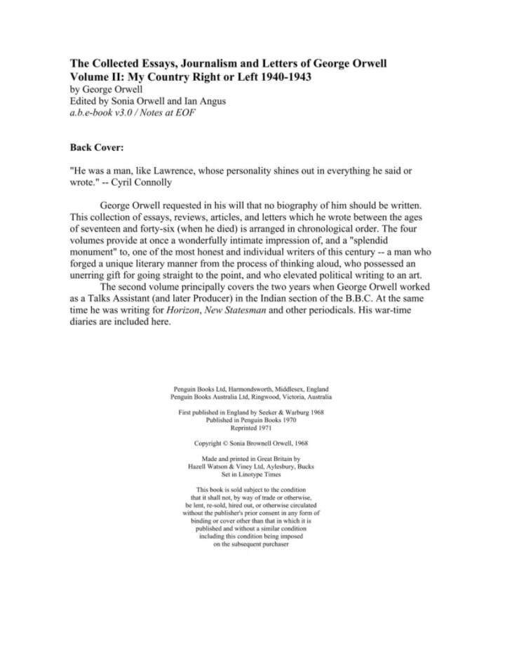 Collected Essays, Journalism and Letters of George Orwell
