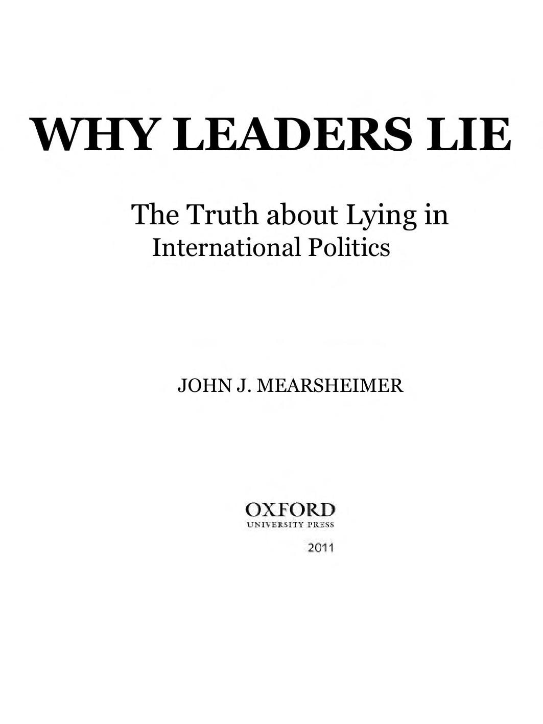 Why Leaders Lie:The Truth About Lying in International Politics The Truth About Lying in International Politics