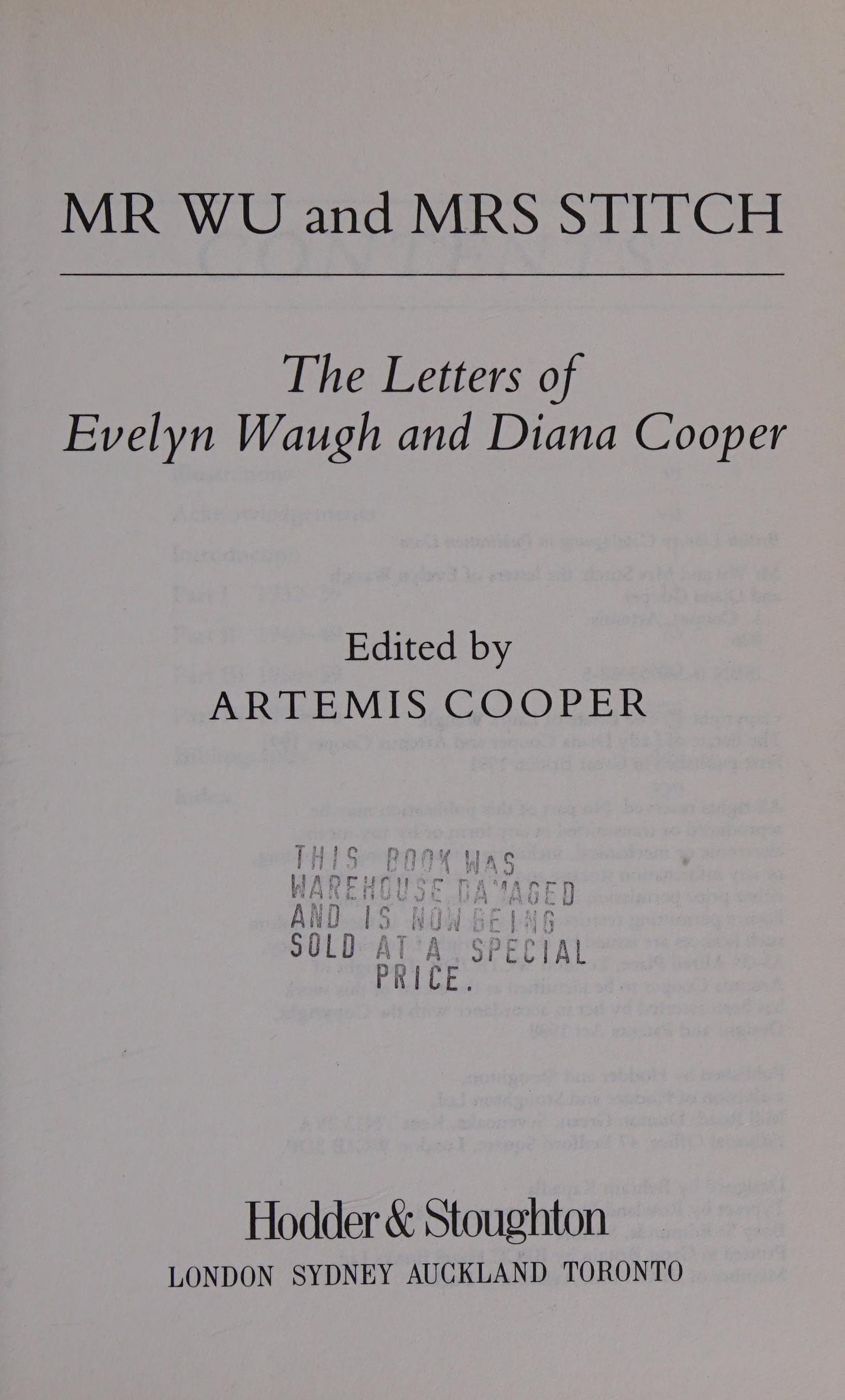 Mr. Wu and Mrs. Stitch The Letters of Evelyn Waugh and Diana Cooper