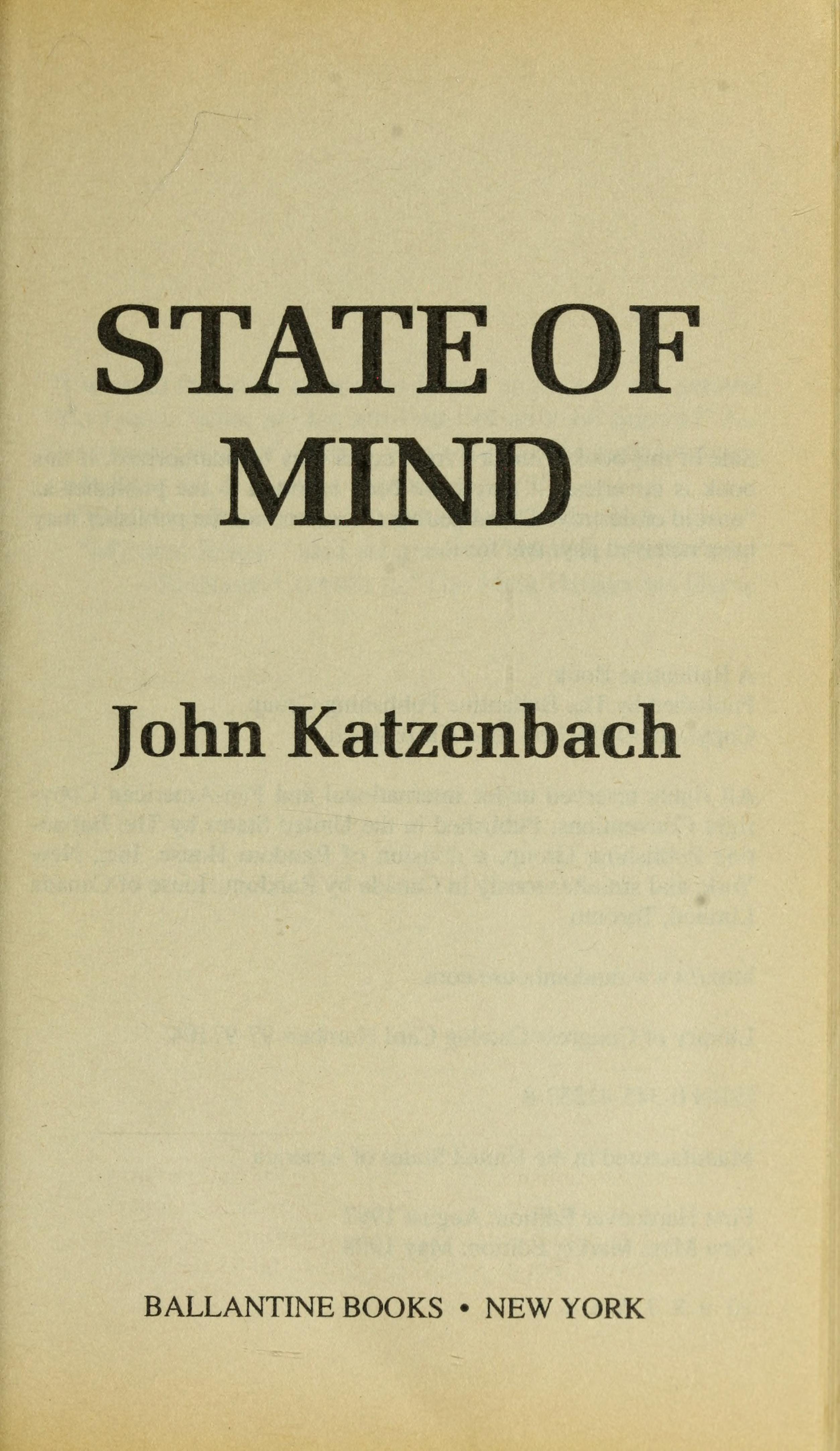 State of Mind A Novel of Suspense