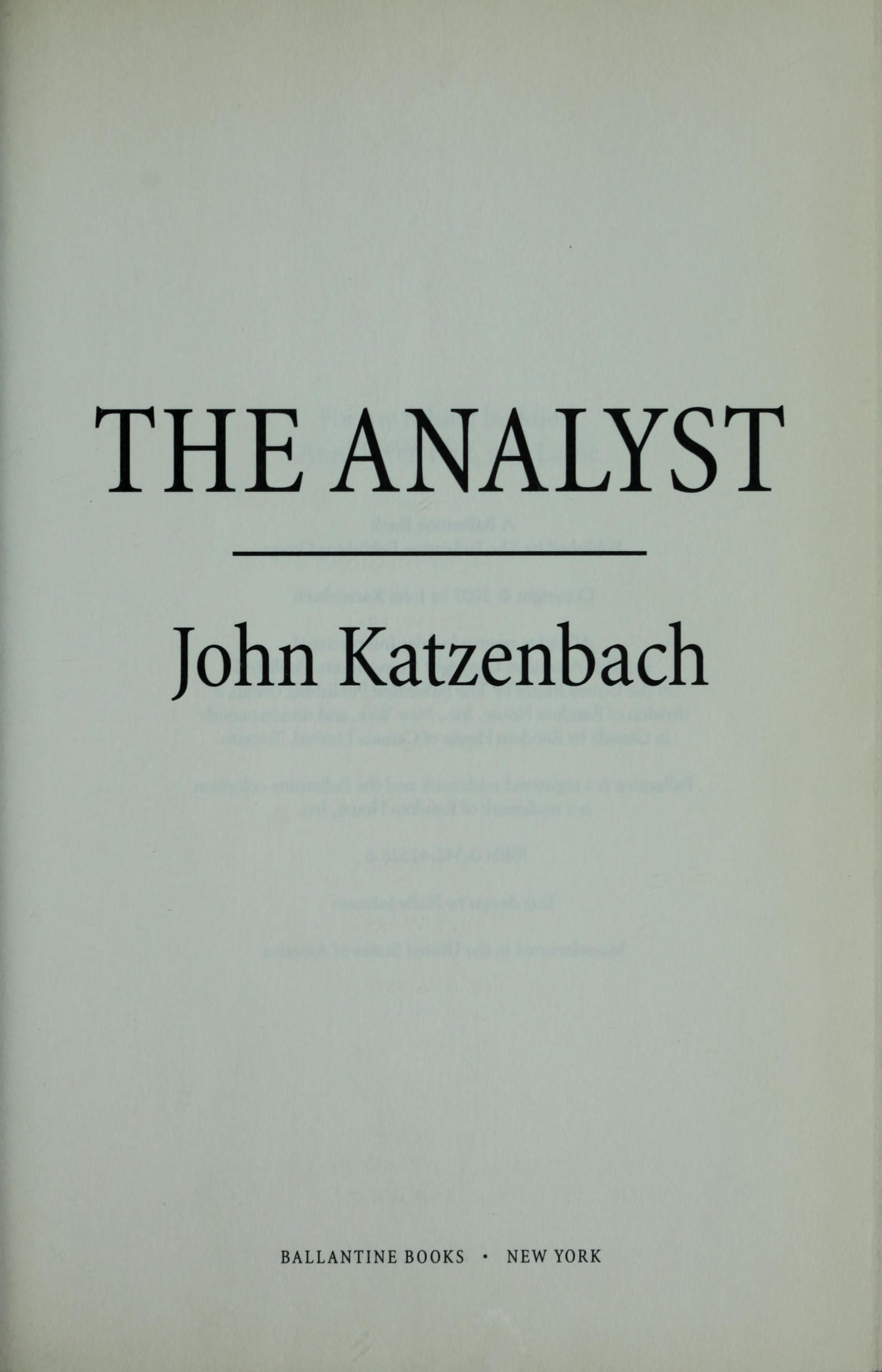 The Analyst A Novel