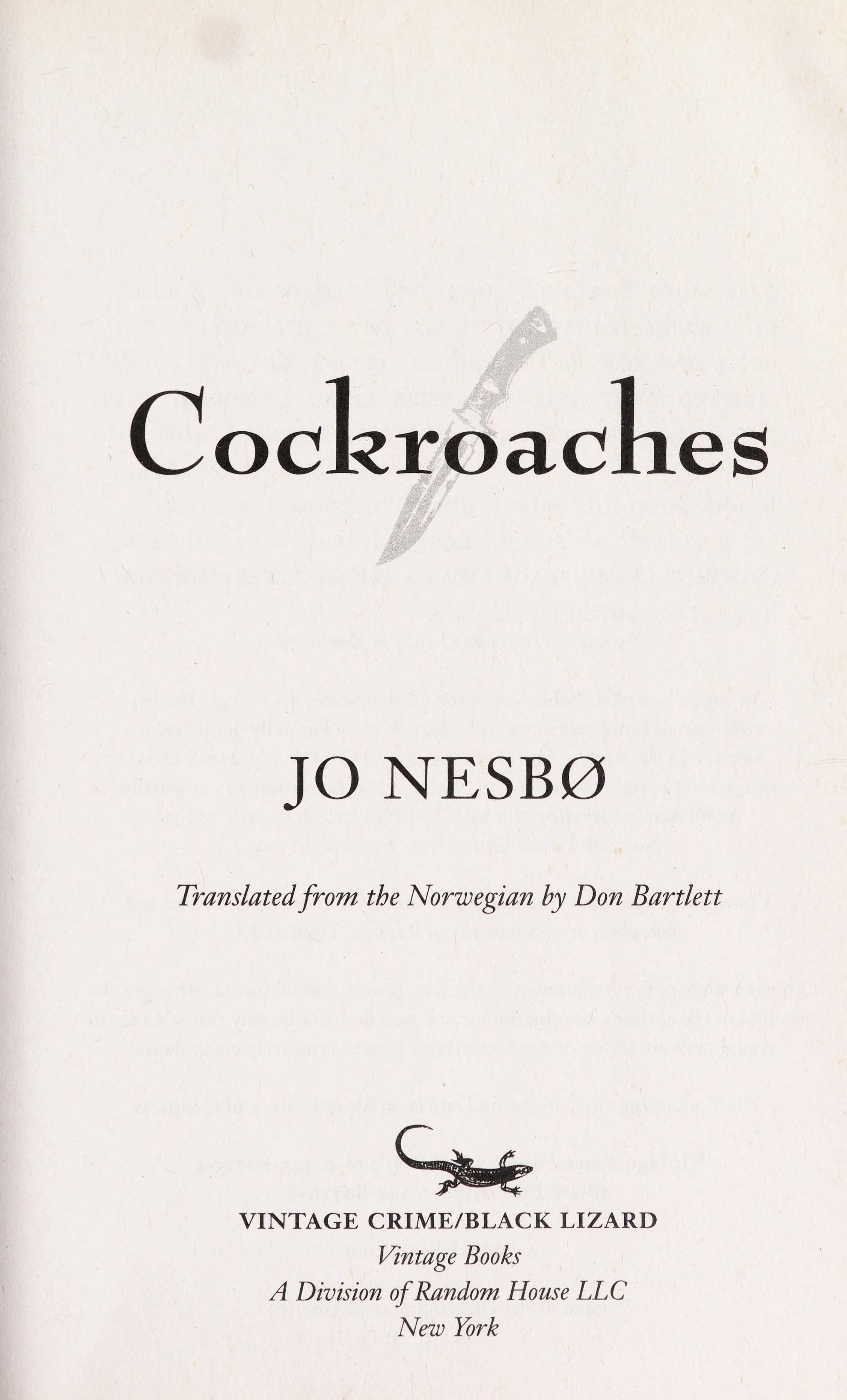 Cockroaches A Harry Hole Novel