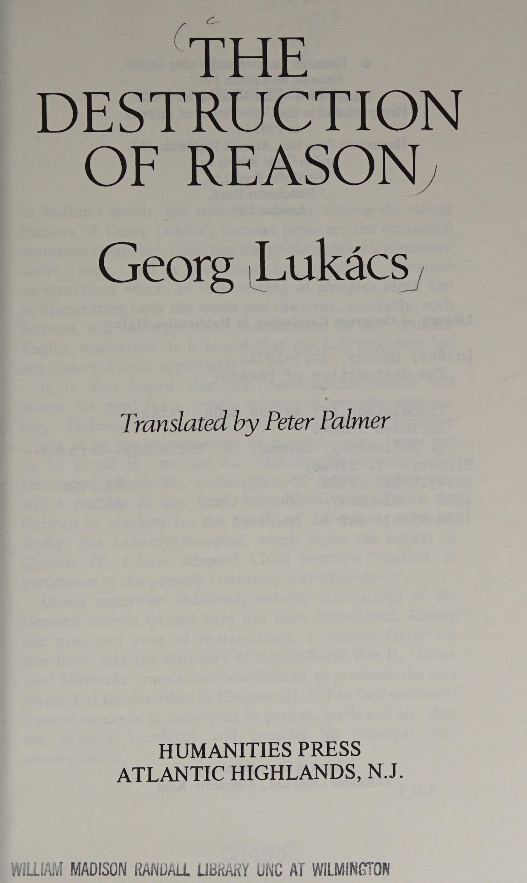 The Destruction of Reason