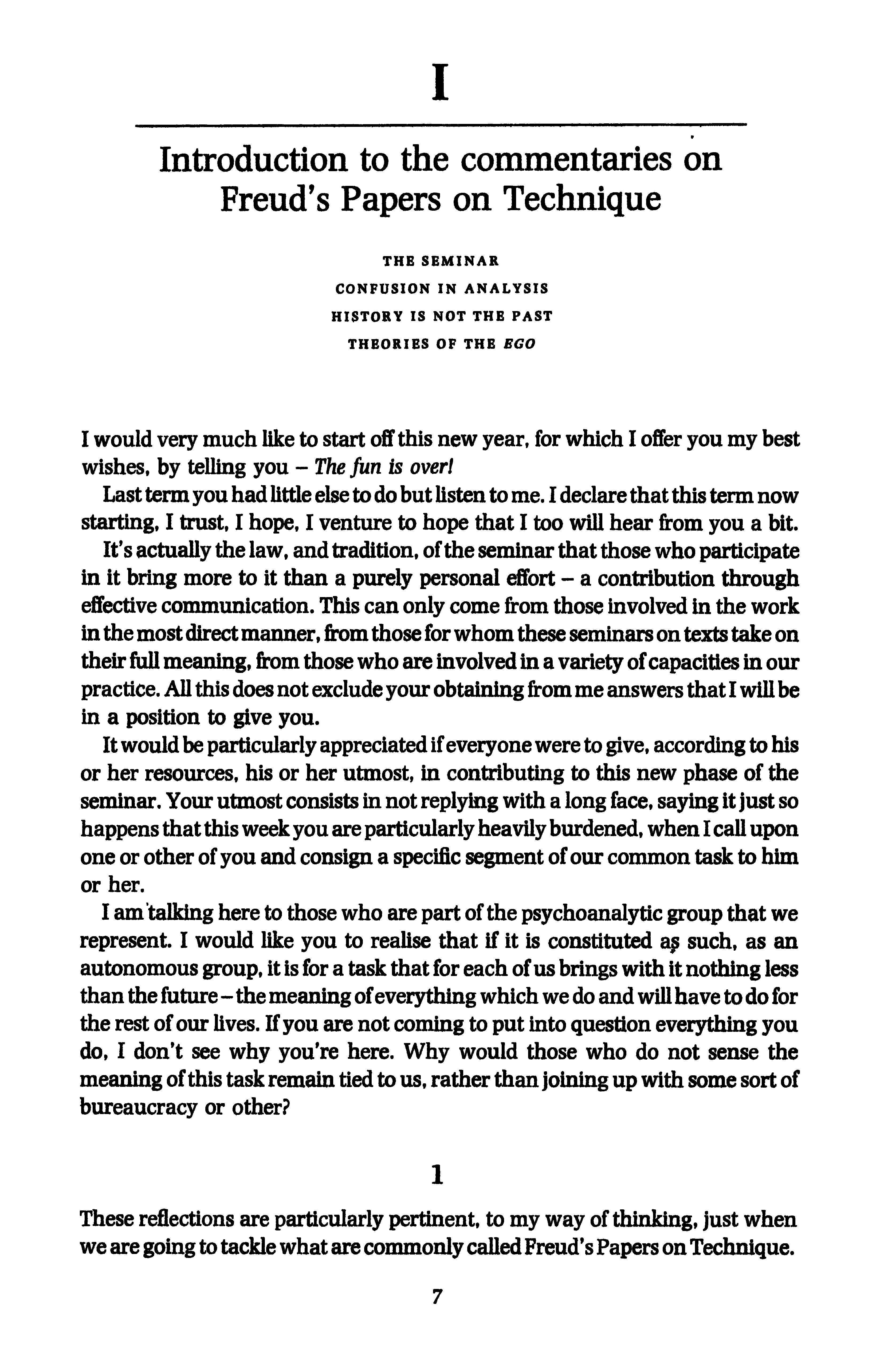 Freud's Papers on Technique, 1953-1954