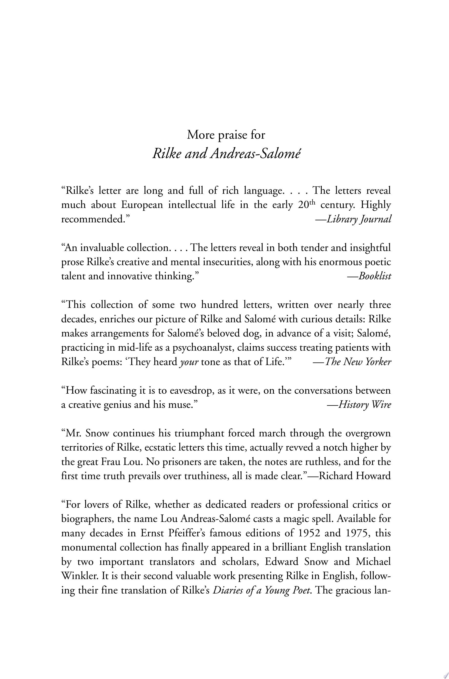 Rilke and Andreas-Salomé: A Love Story in Letters