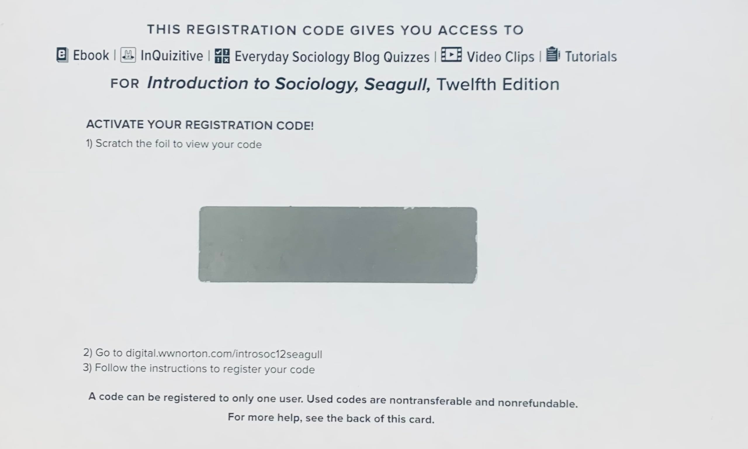 InQuizitive Access Card for Introduction to Sociology Seagull 12th Edition