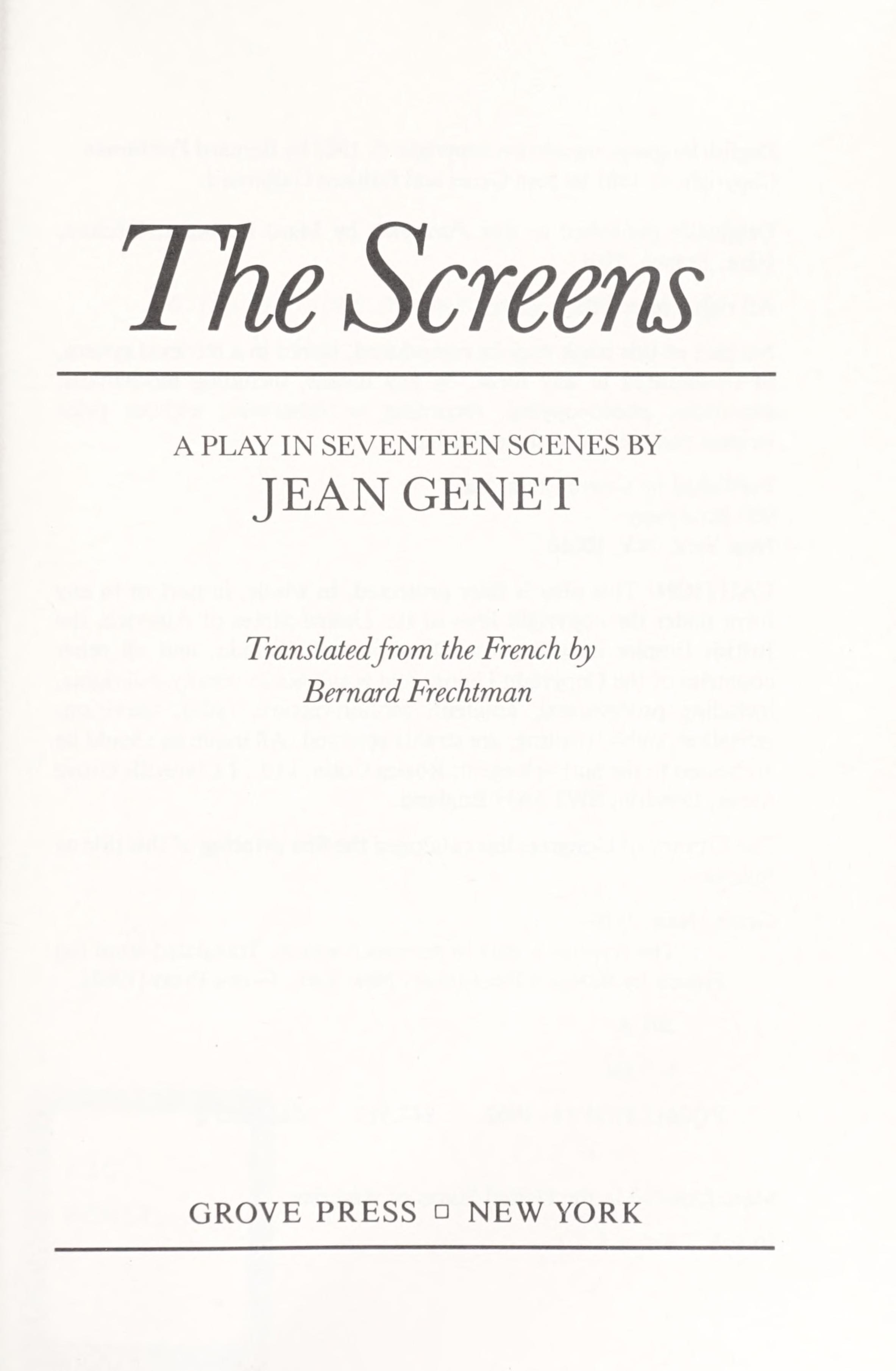 The Screens A Play in Seventeen Scenes
