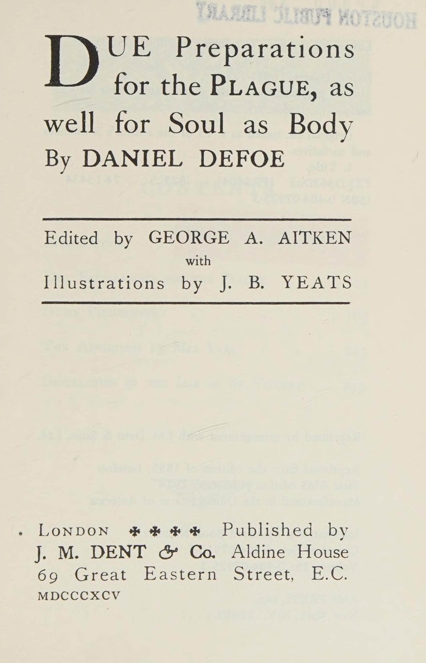 Due Preparations For The Plague, As Well For Soul As Body (1895)