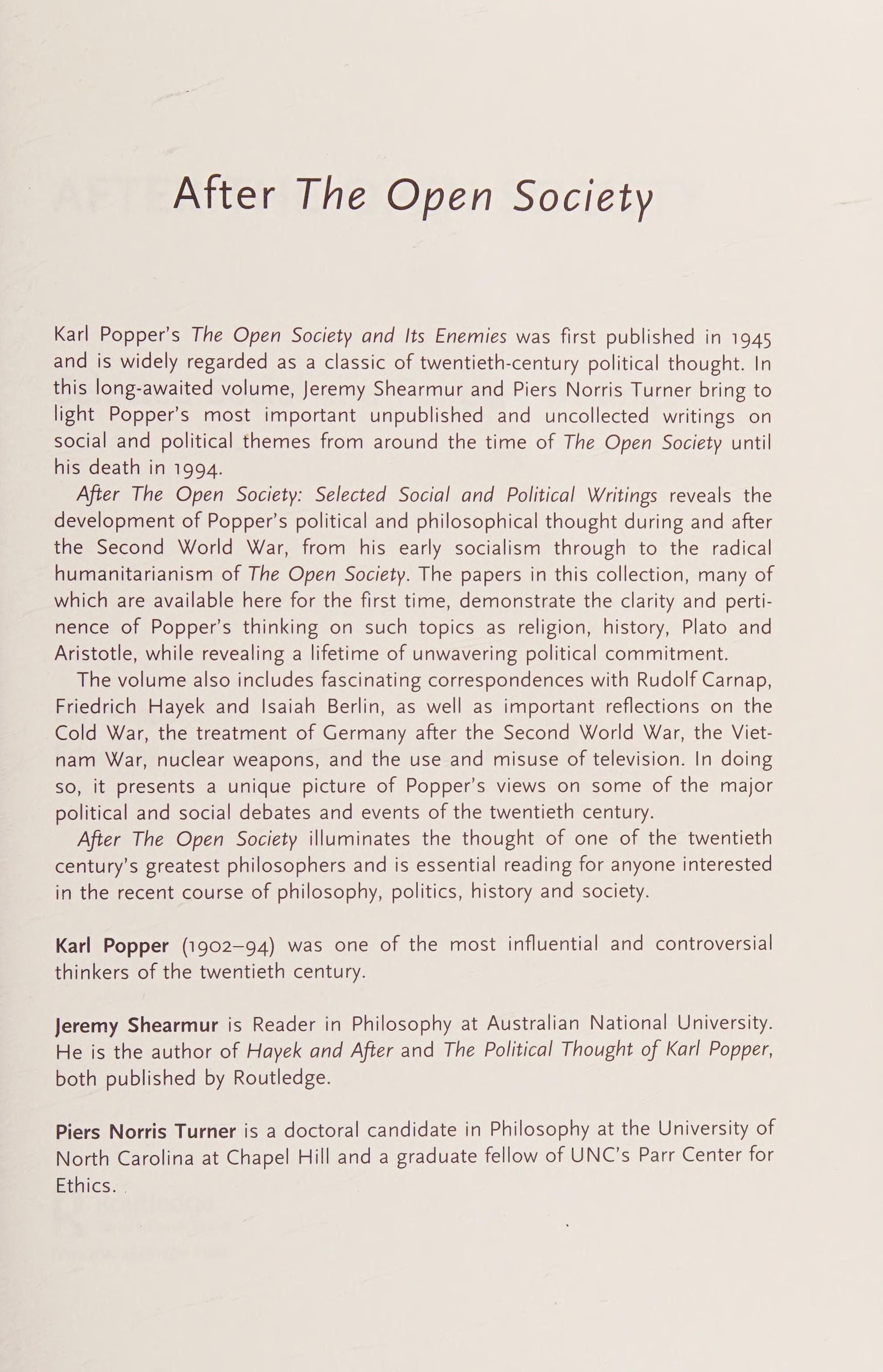 After The Open Society Selected Social and Political Writings