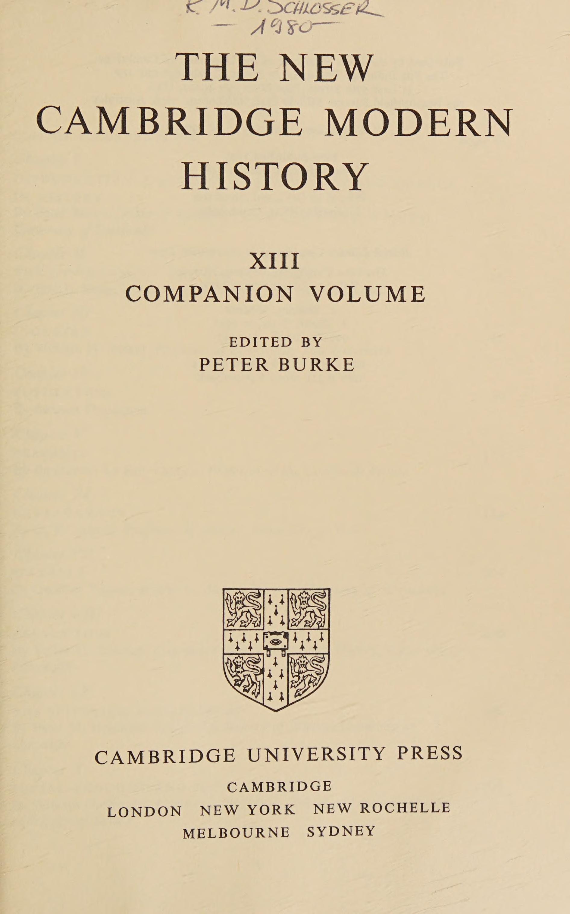 The New Cambridge Modern History Companion Volume. Volume 13