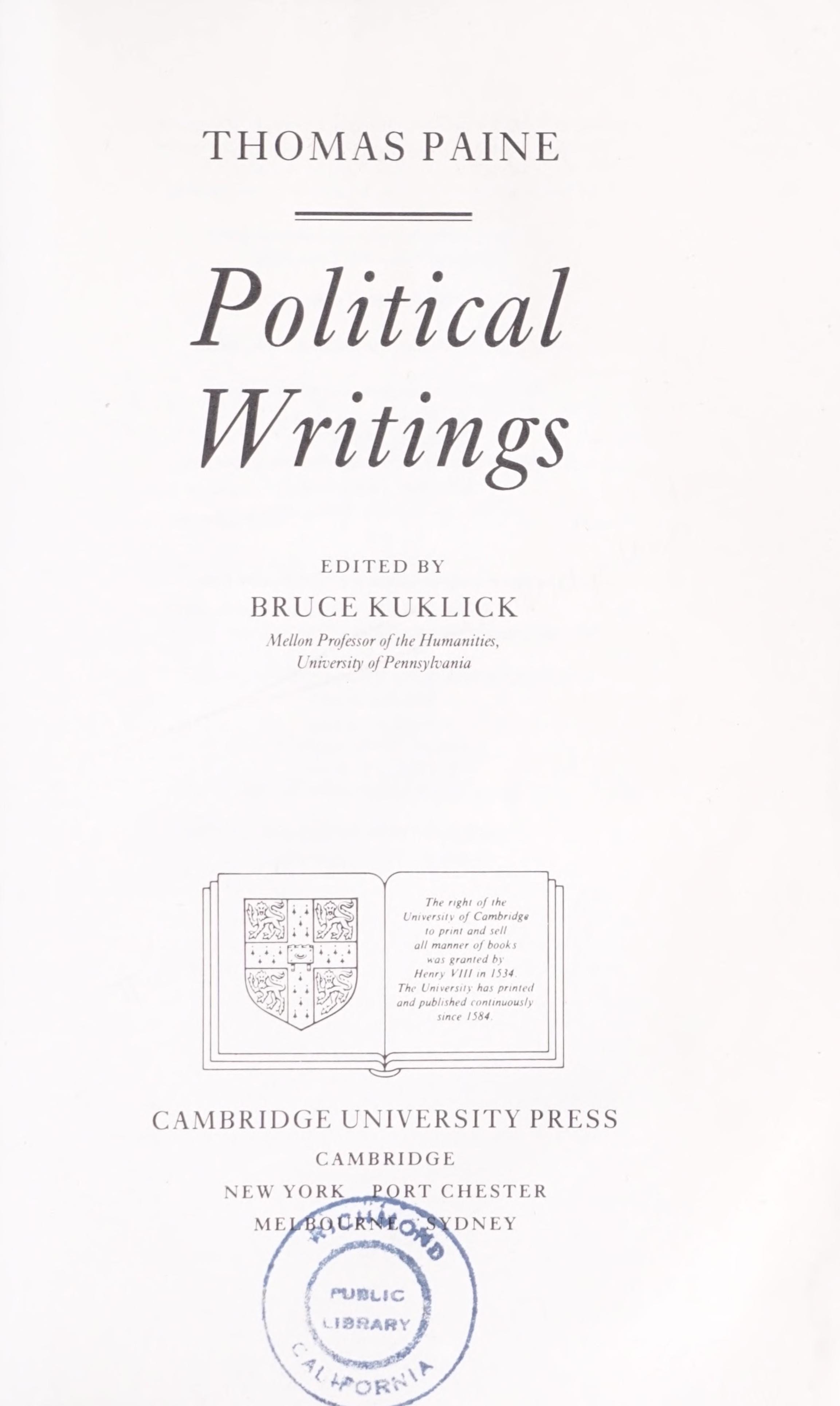 Paine: Political Writings