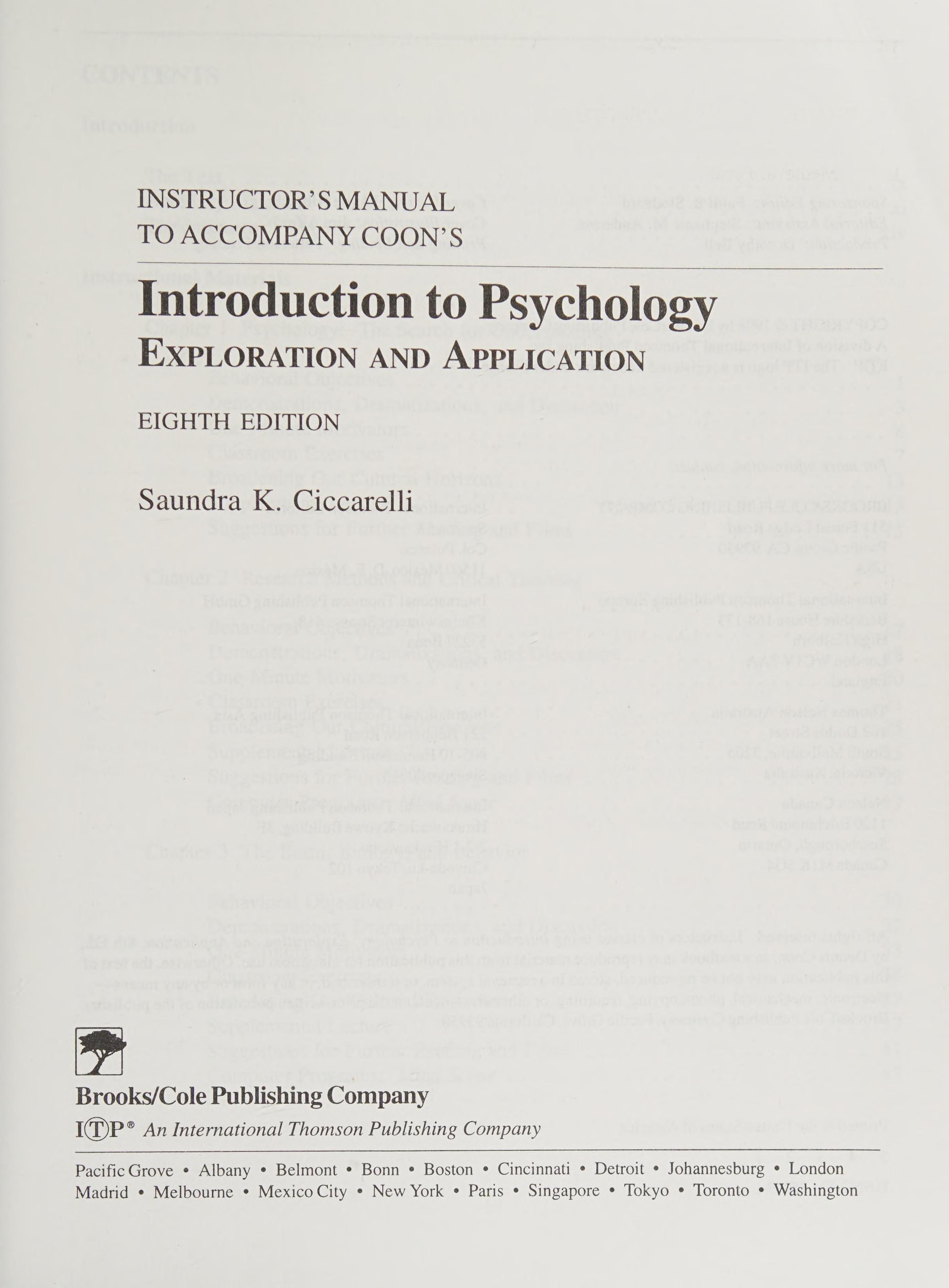 Instructor's Manual to Accompany Coon's Introduction to Psychology: Exploration and Application, 8th Ed