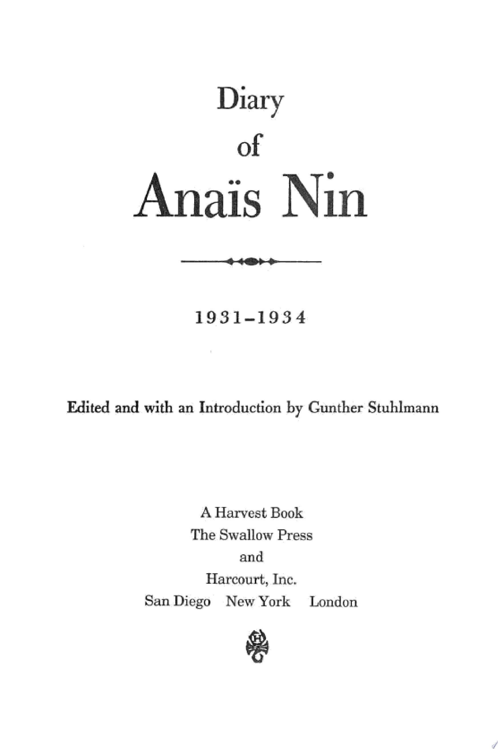 The Diary of Anaïs Nin 1931-1934
