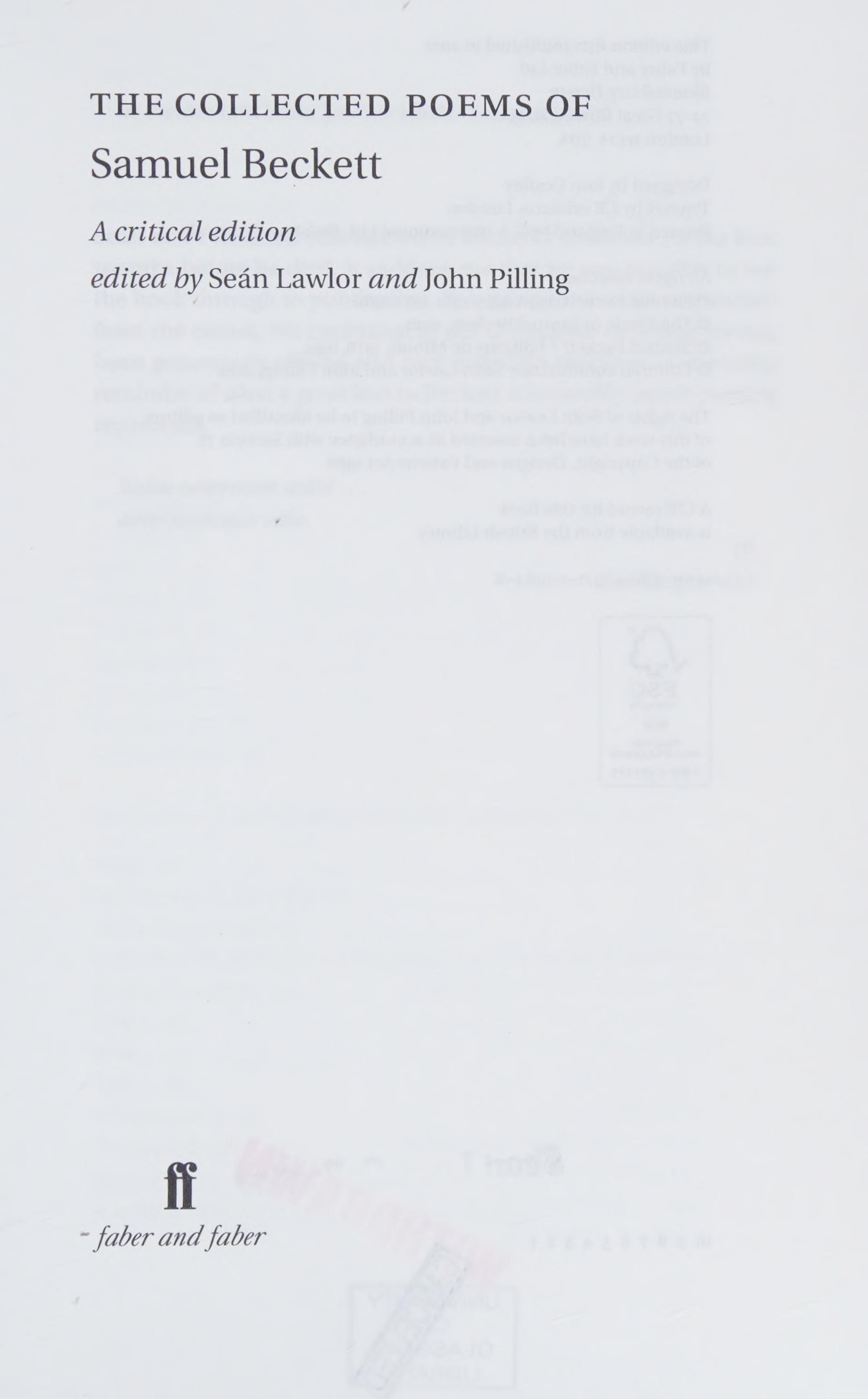 The Collected Poems of Samuel Beckett A Critical Edition