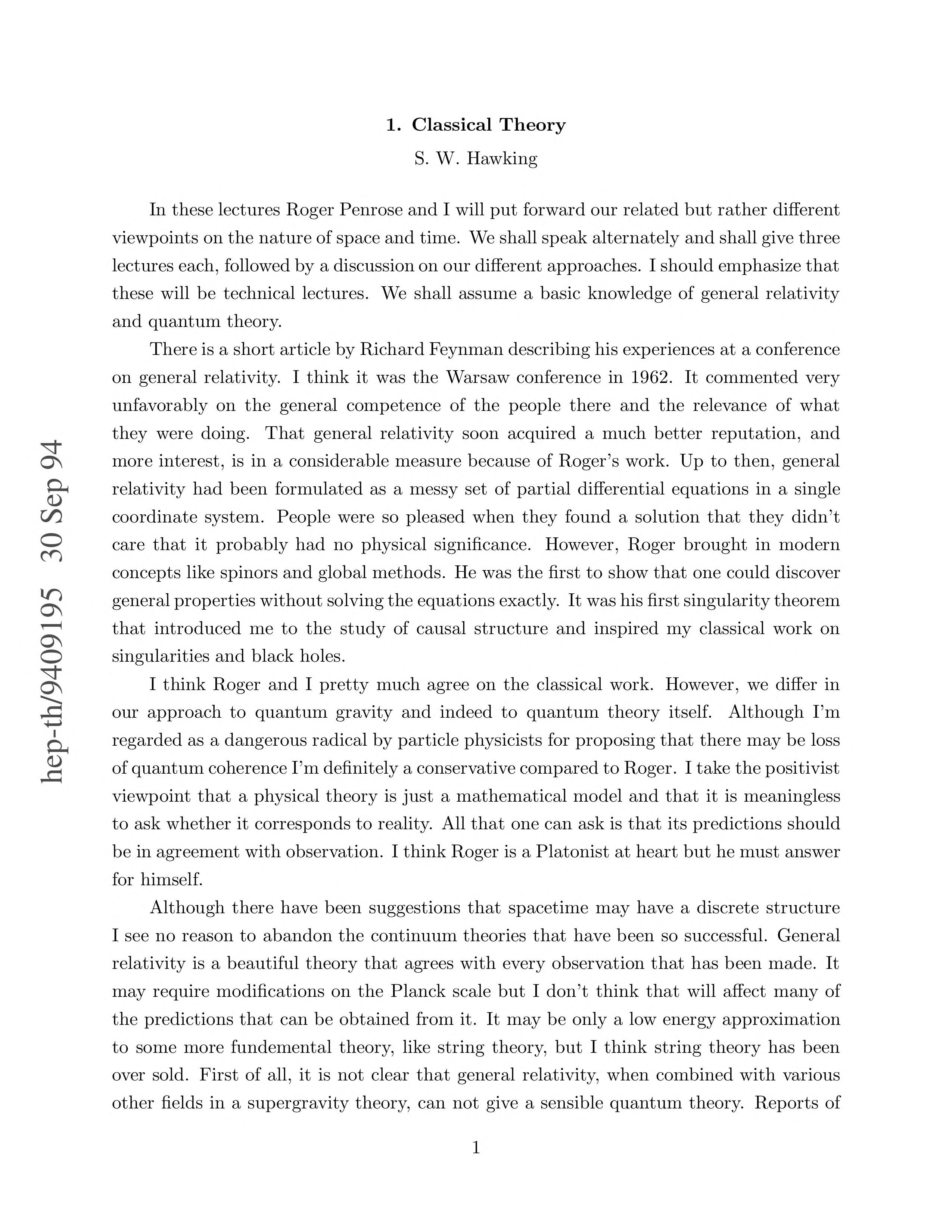 The Nature of Space and Time