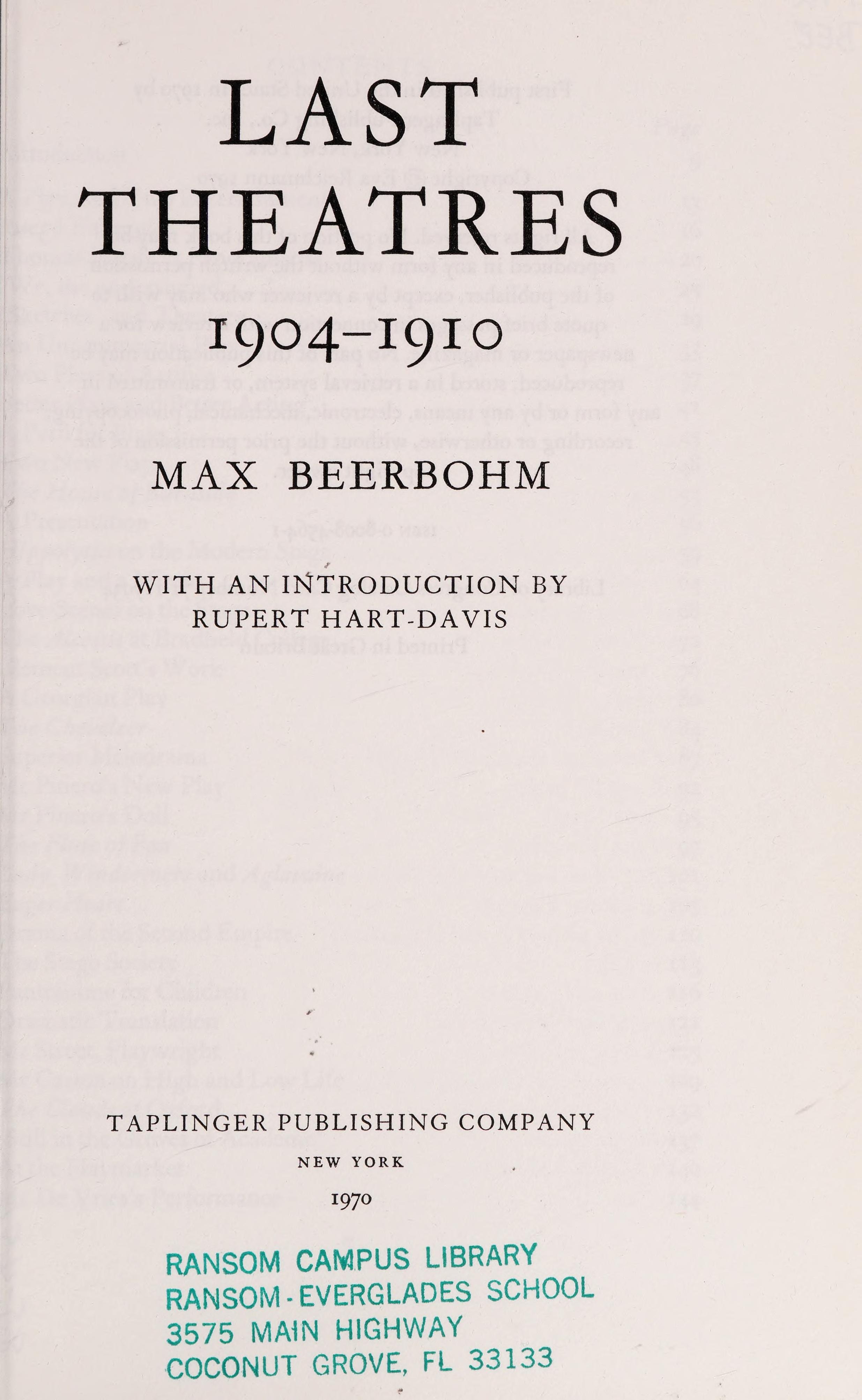 Last theatres, 1904-1910