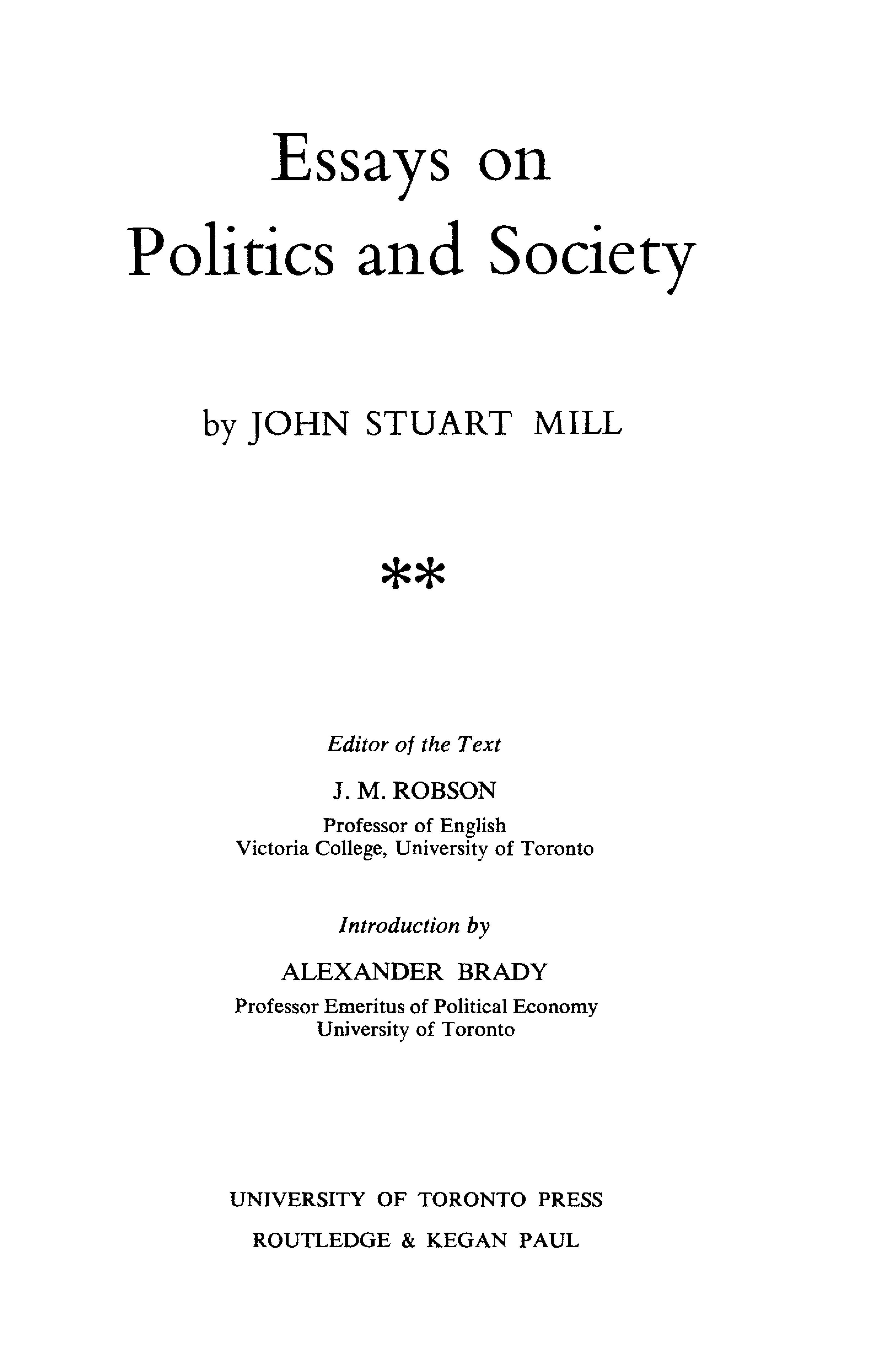 Essays on Politics and Society