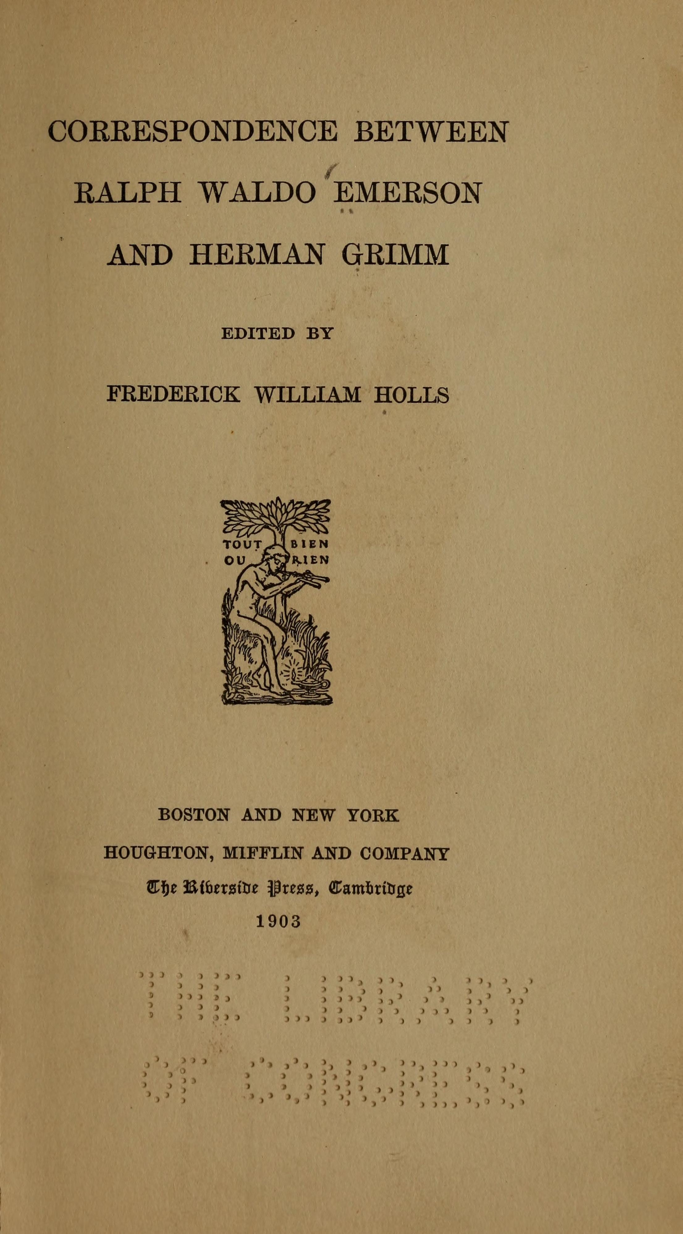 Correspondence Between Ralph Waldo Emerson and Herman Grimm