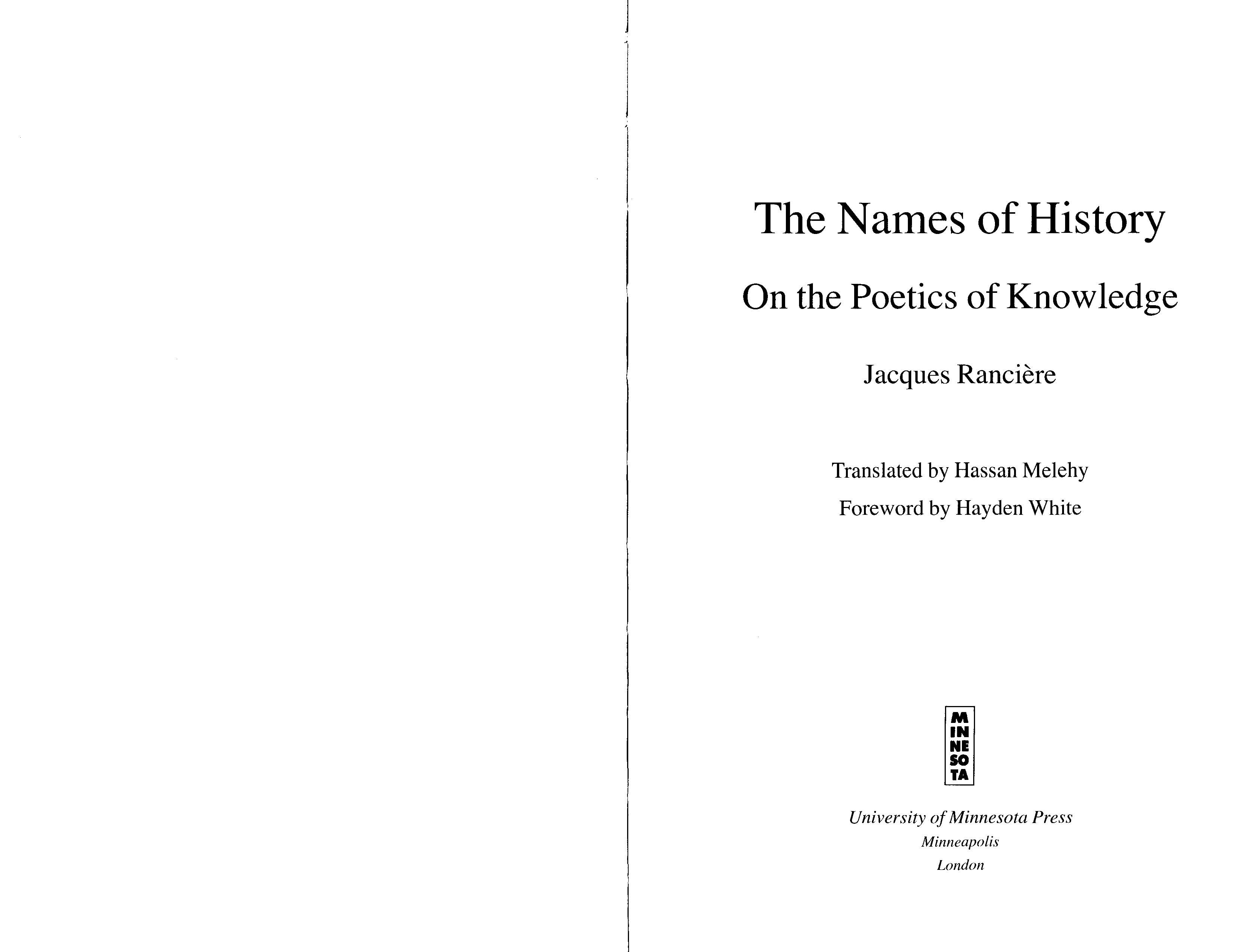 The Names of History On the Poetics of Knowledge