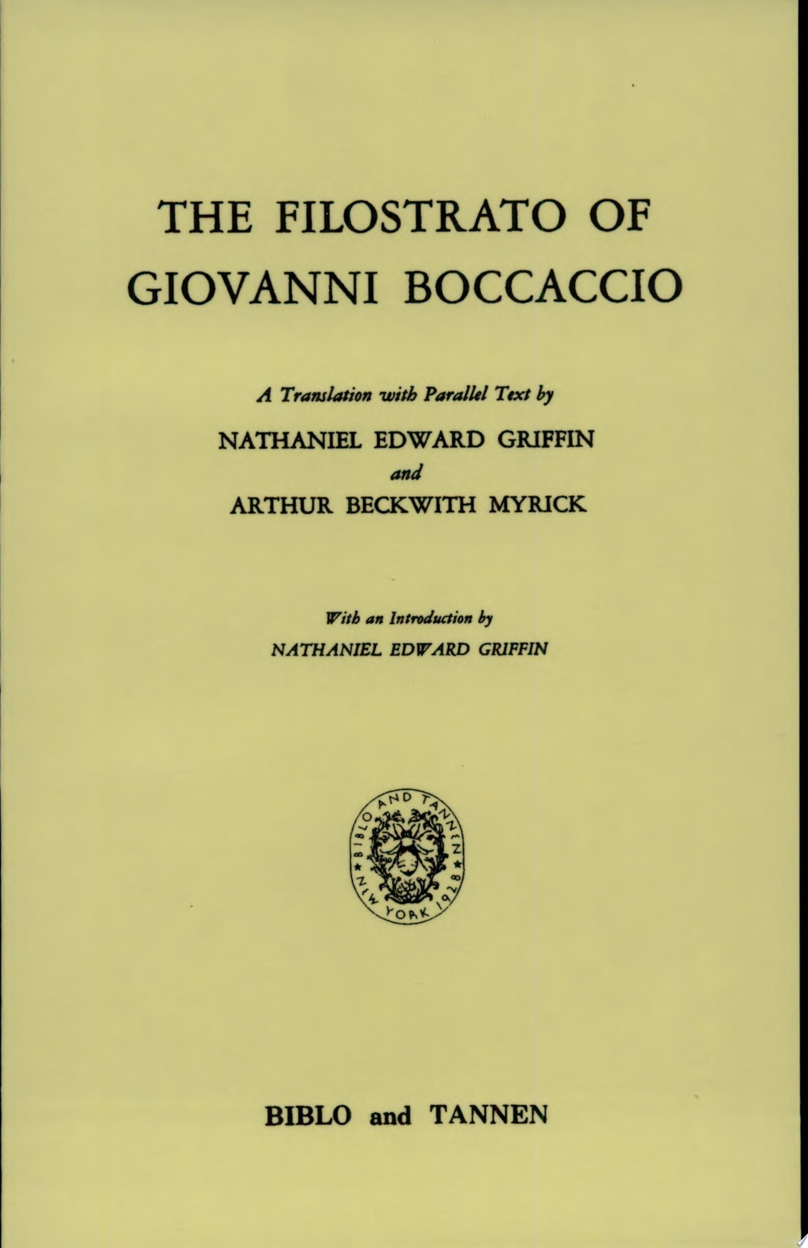 The Filostrato of G. Boccaccio