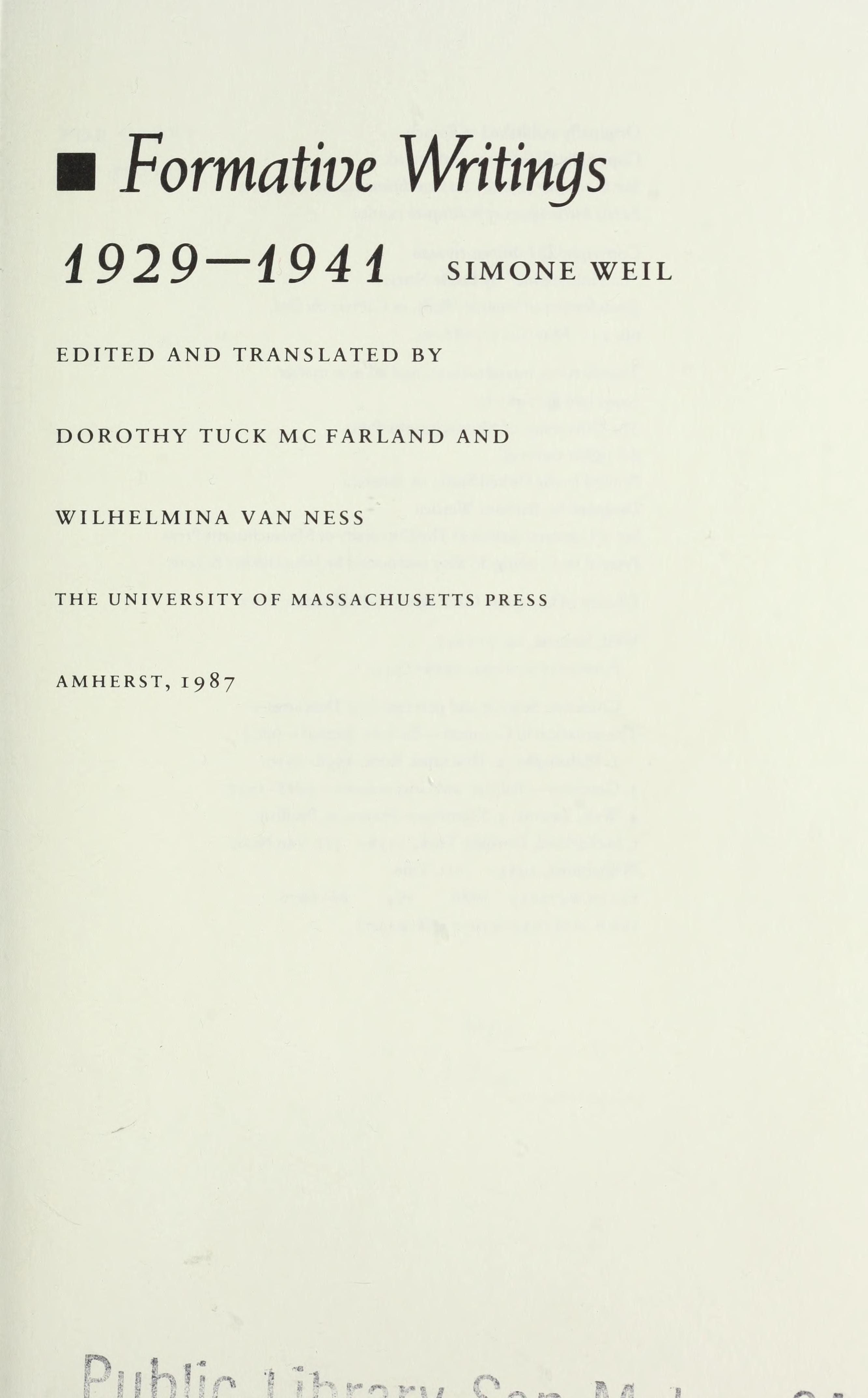 Formative Writings, 1929-1941