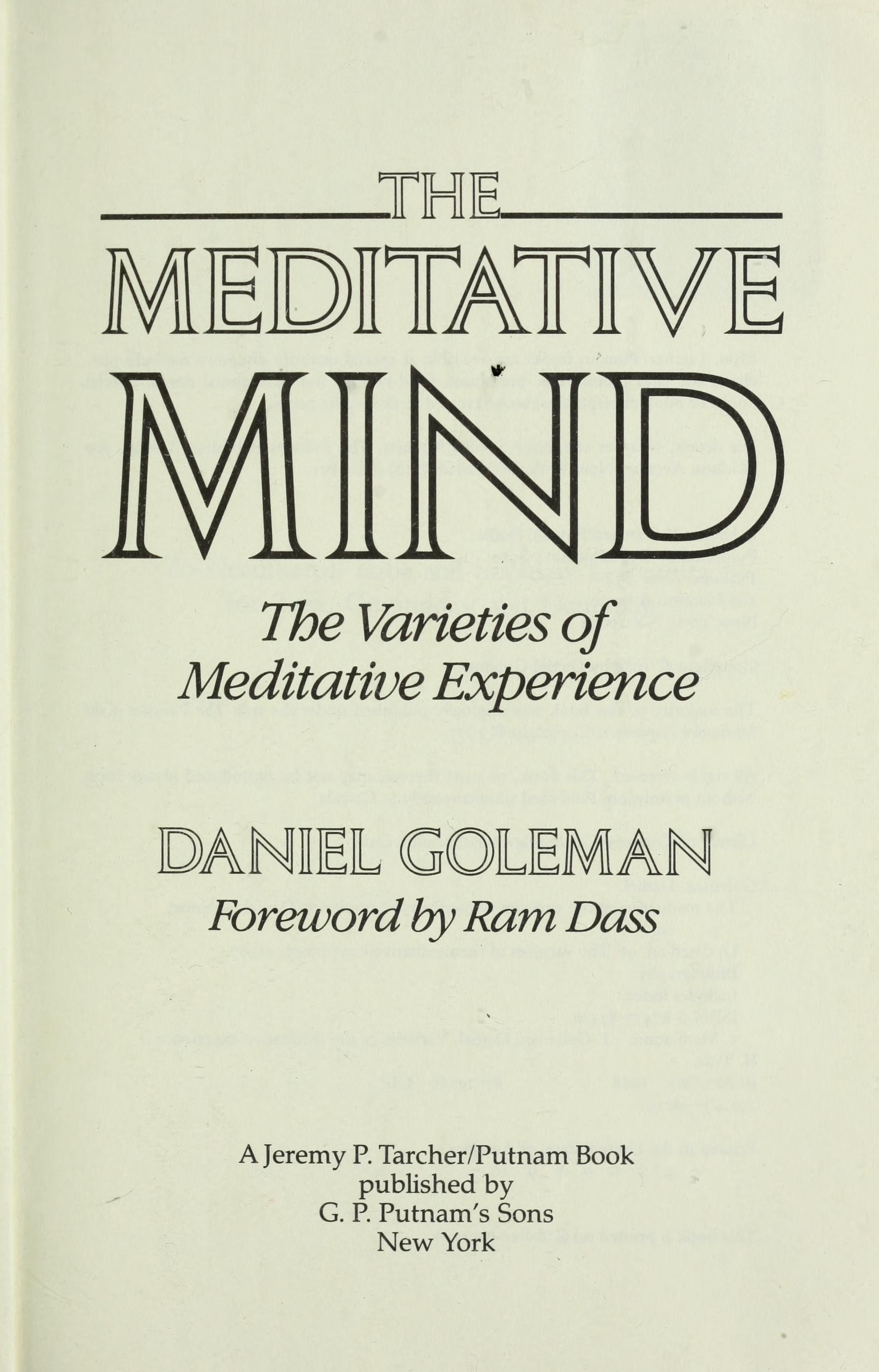 The Meditative Mind The Varieties of Meditative Experience
