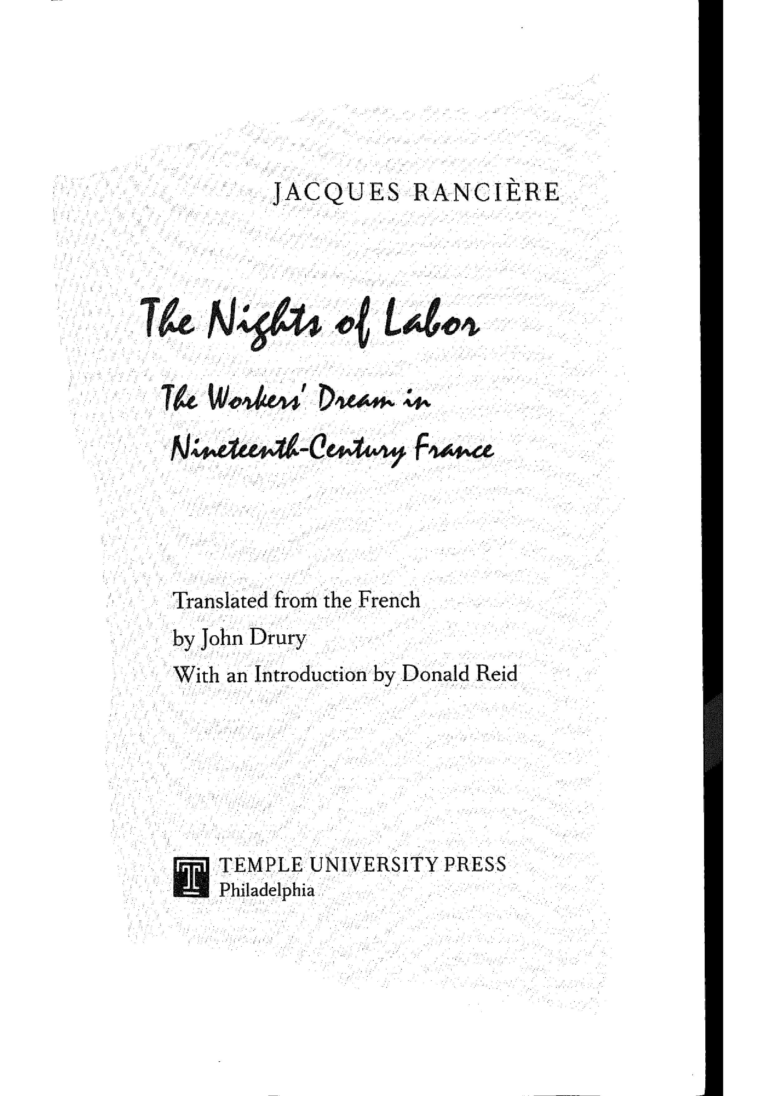 The Nights of Labor The Workers' Dream in Nineteenth-century France