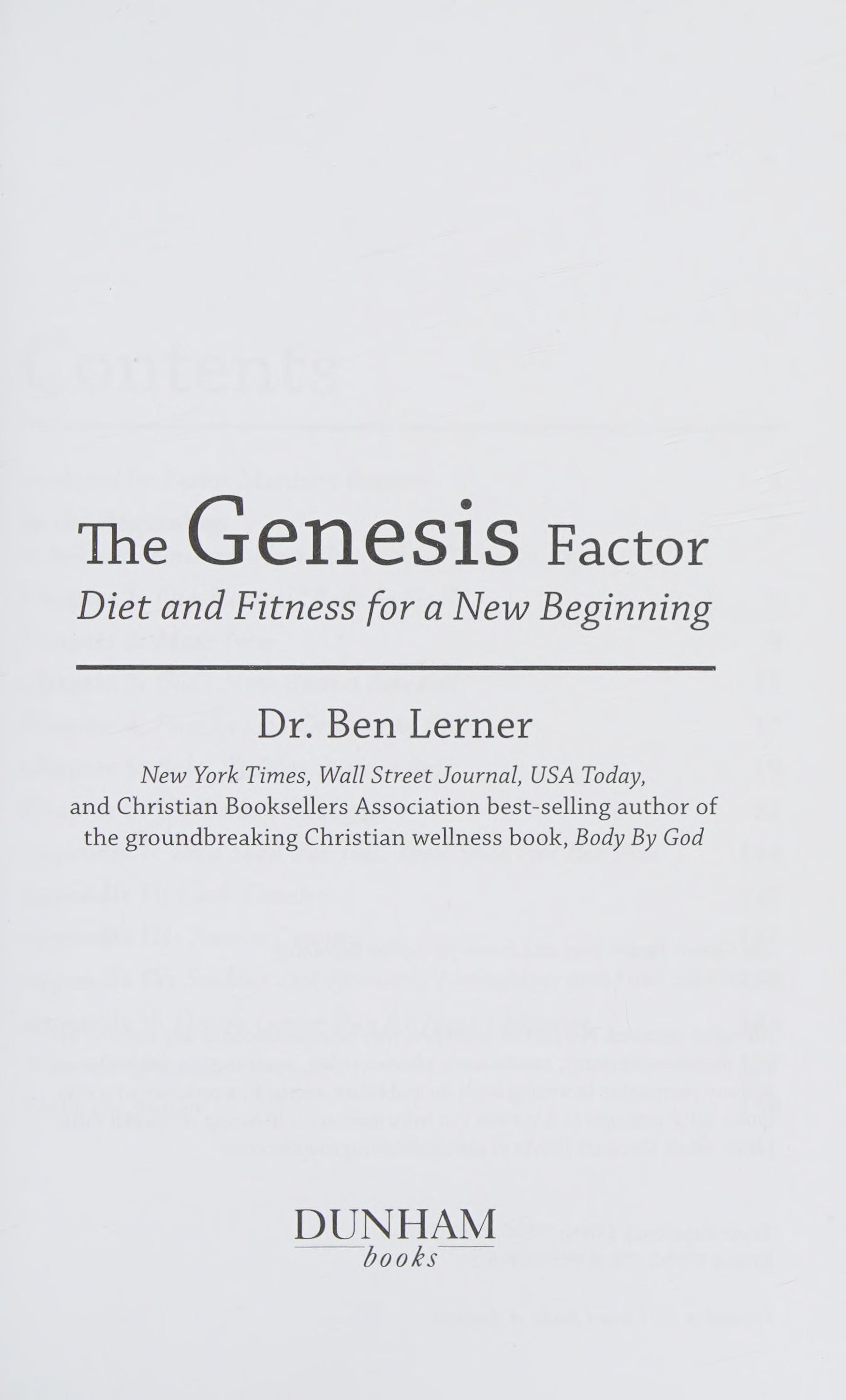 The Genesis Factor Diet and Fitness for a New Beginning