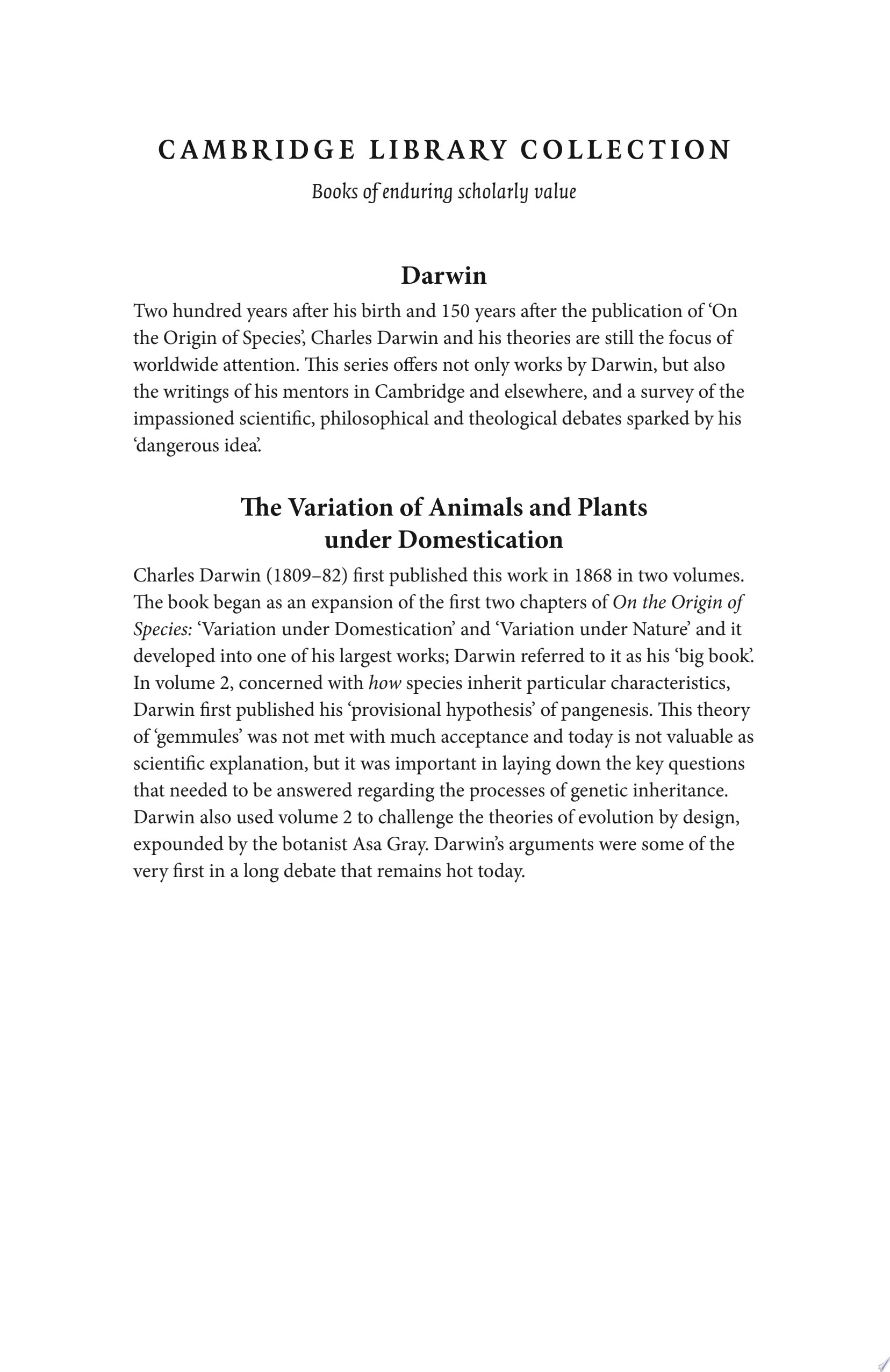 The Variation of Animals and Plants Under Domestication