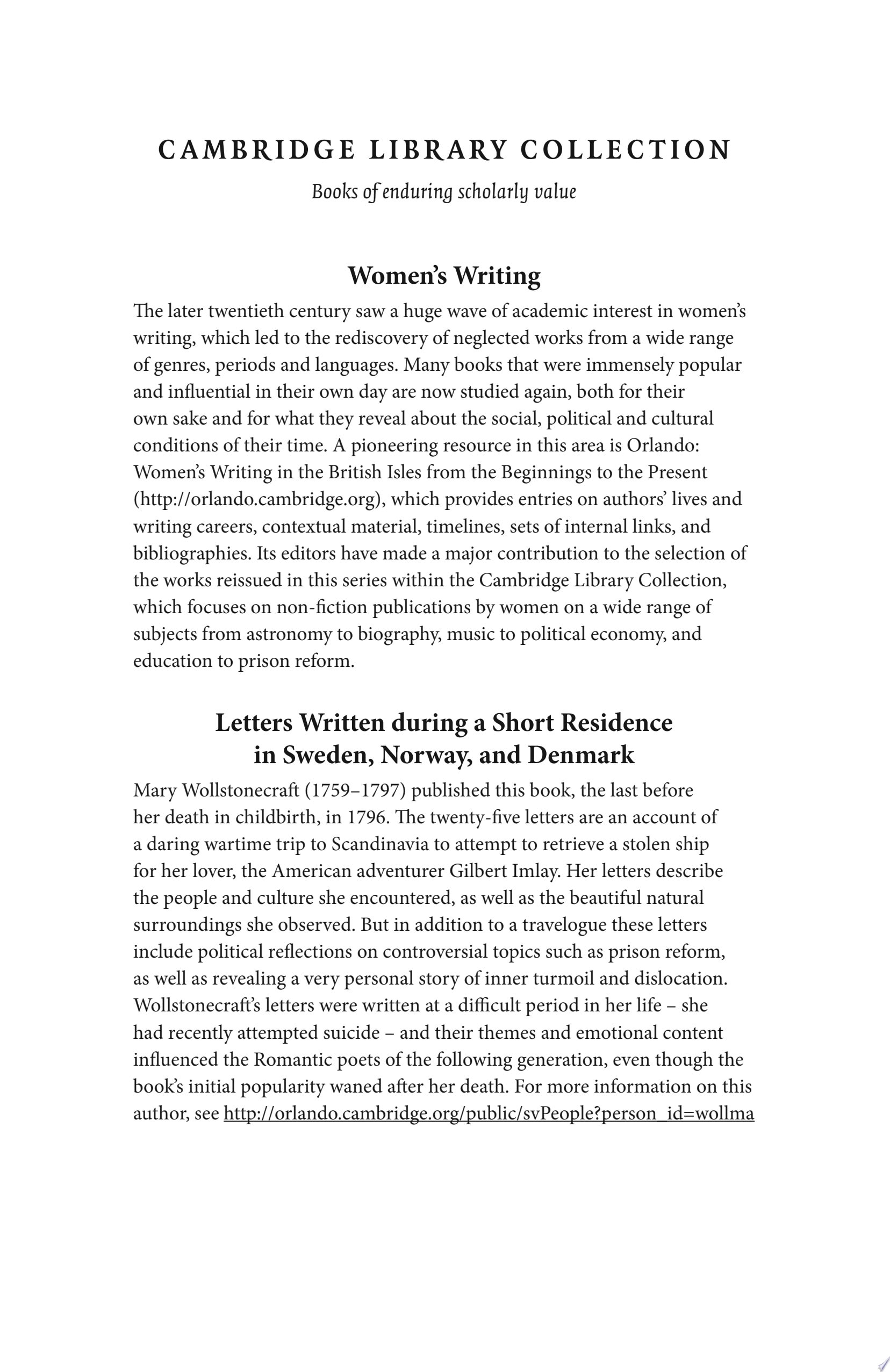 Letters Written During a Short Residence in Sweden, Norway, and Denmark
