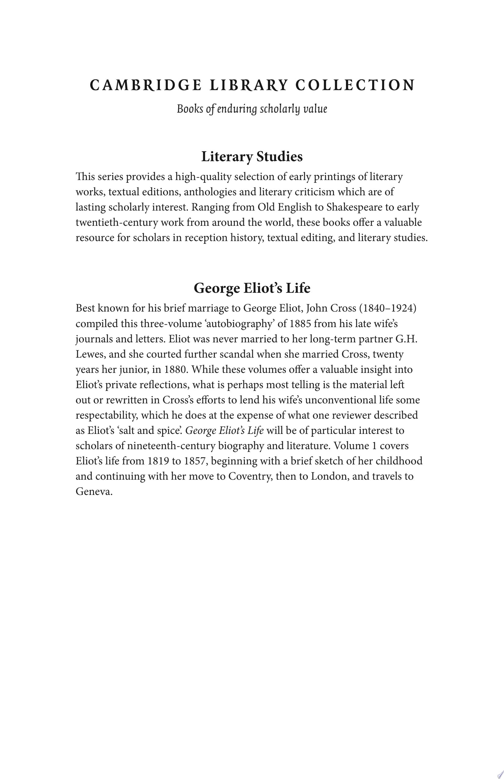 George Eliot's Life As Related In Her Letters And Journals (1908)