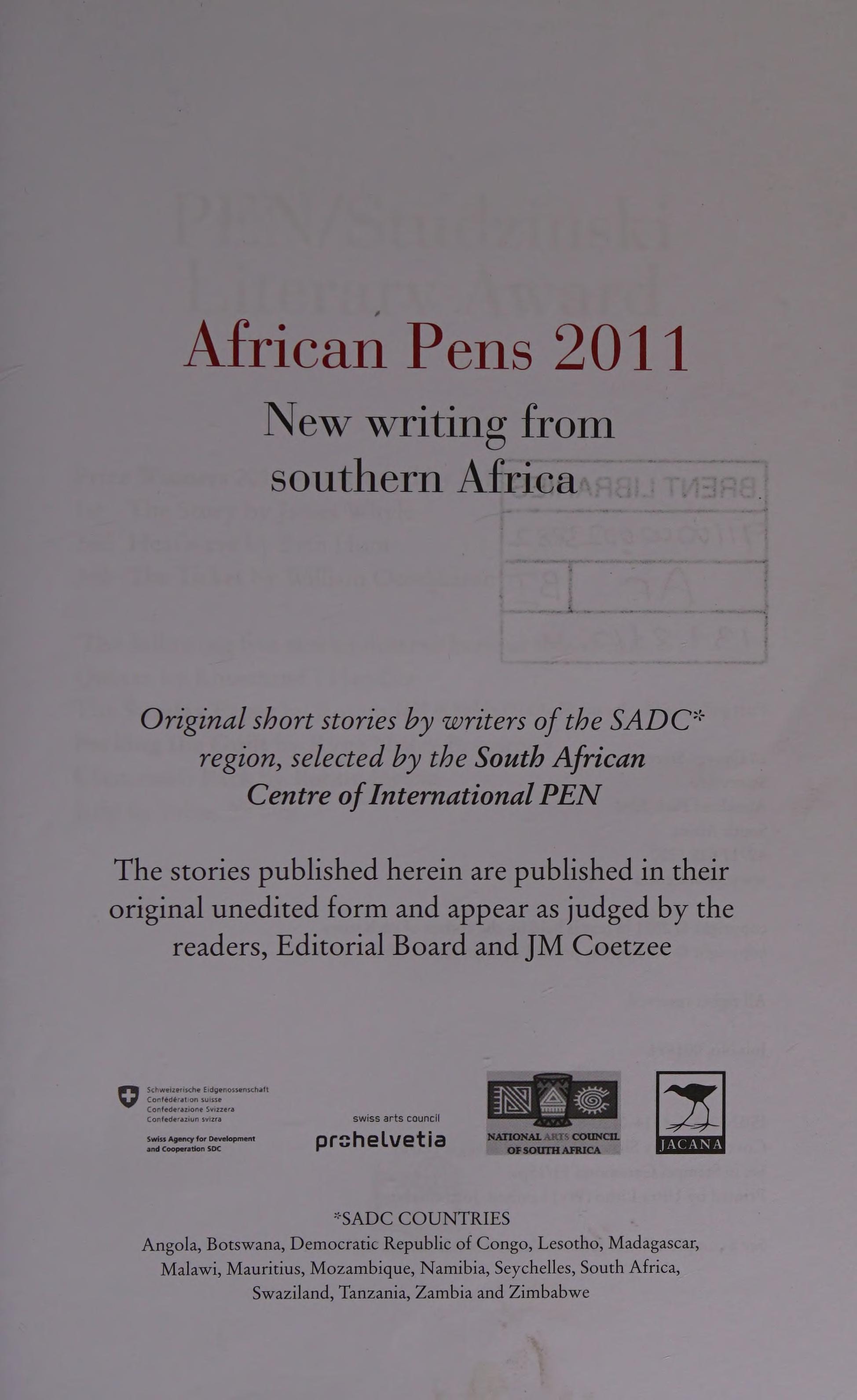 African Pens 2011 New Writing from Southern Africa