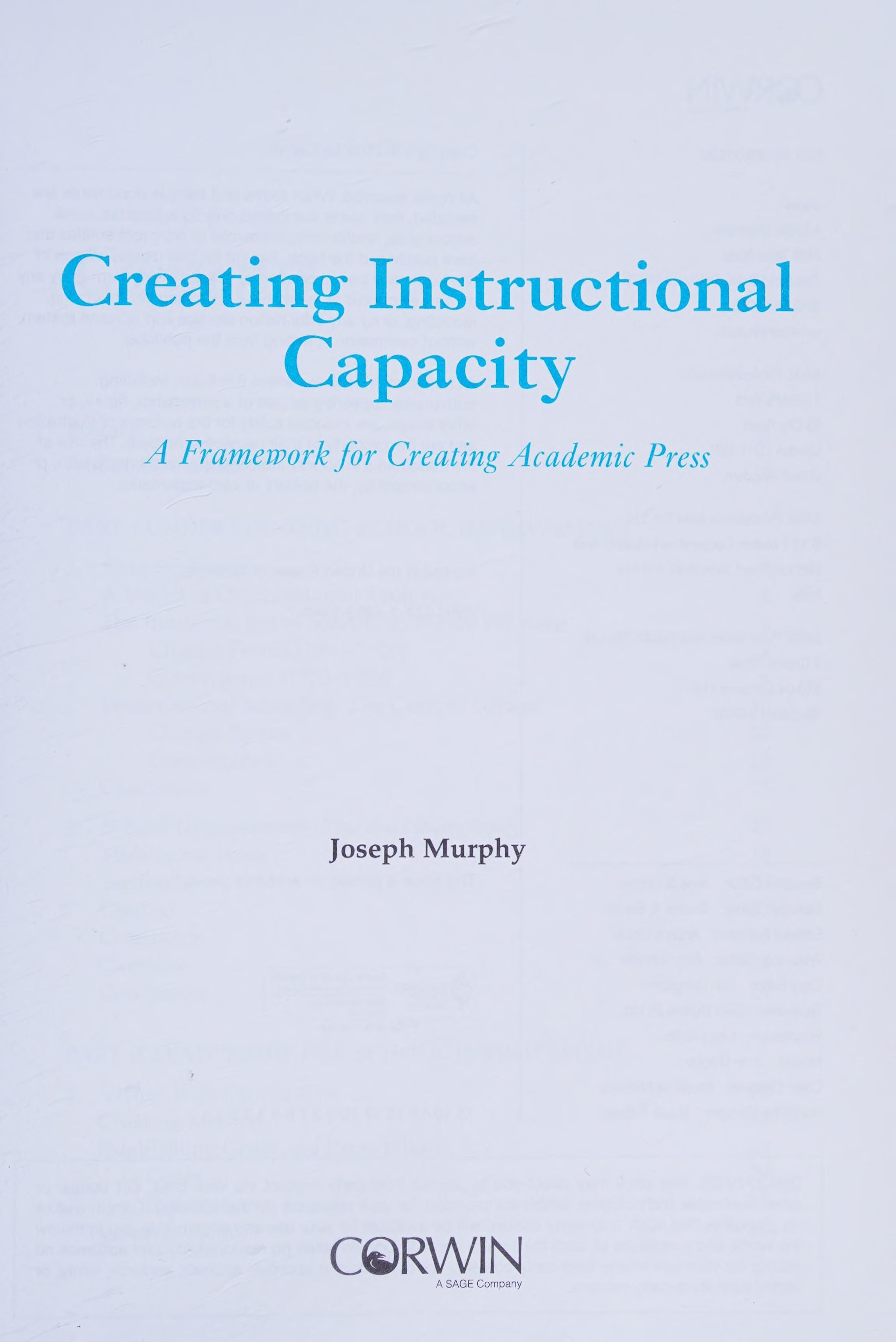 Creating Instructional Capacity A Framework for Creating Academic Press