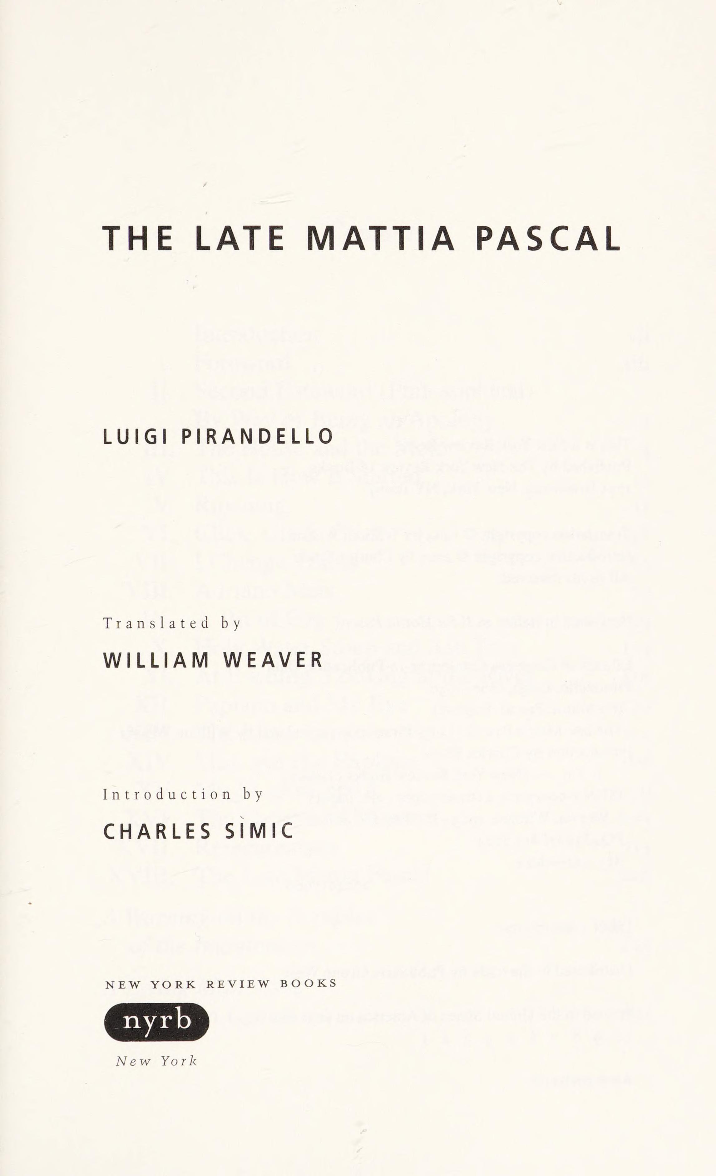 The Late Mattia Pascal
