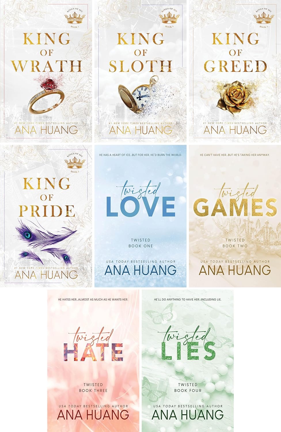 The Best-Selling Series by Ana Huang, 8 Books Collection Set. King of Wrath, King of Pride, King of Greed, King of Sloth, Twisted Love, Twisted Games, Twisted Hate, Twisted Lies