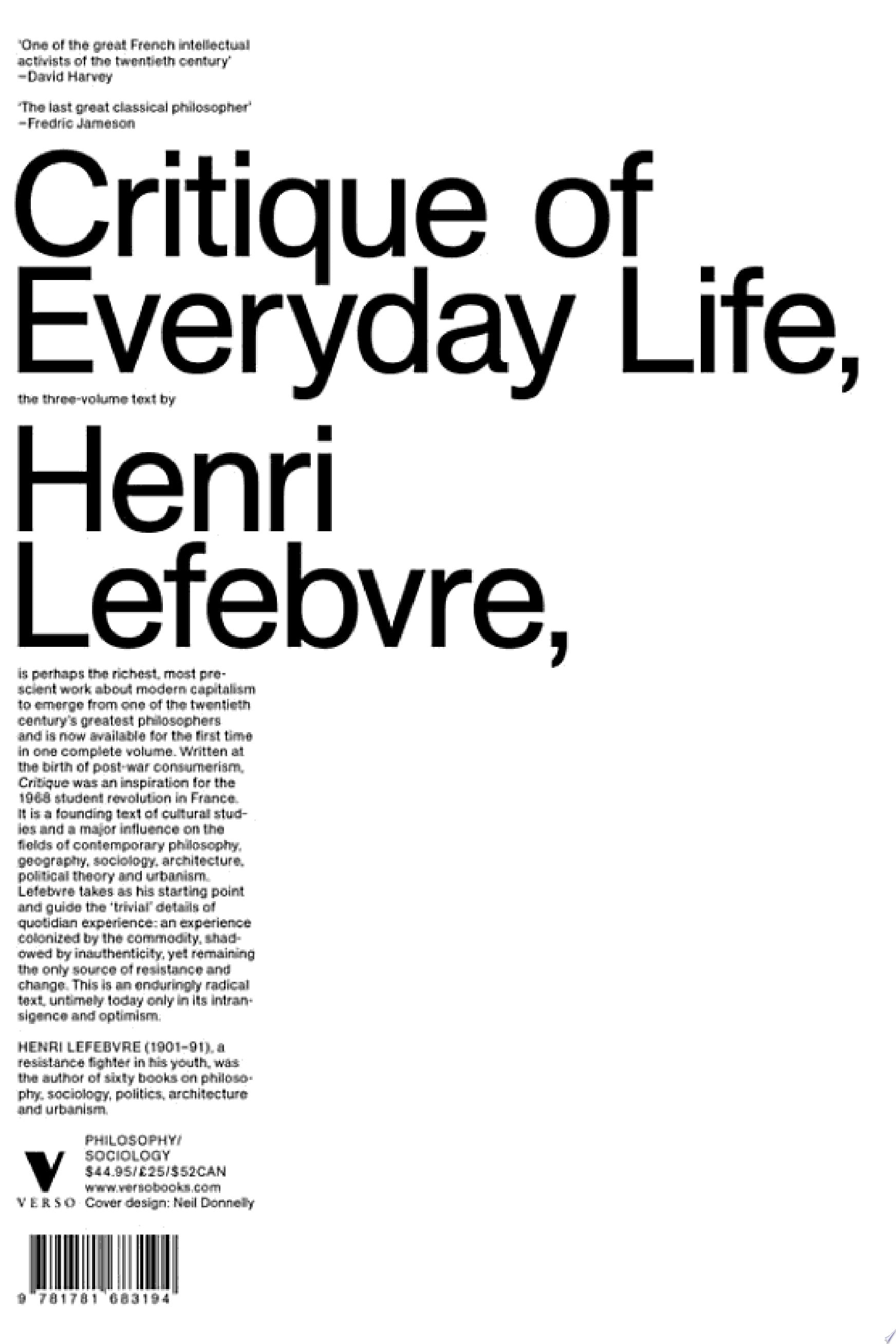 Critique of Everyday Life The One-Volume Edition