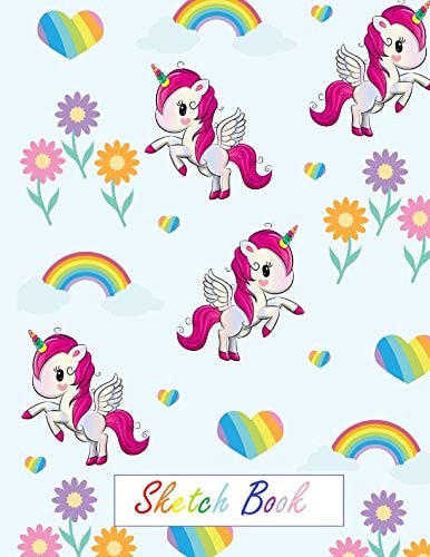 Sketch Book Unicorn and Rainbow Sketchbook, 8. 5 X 11 , 110 Blank Pages