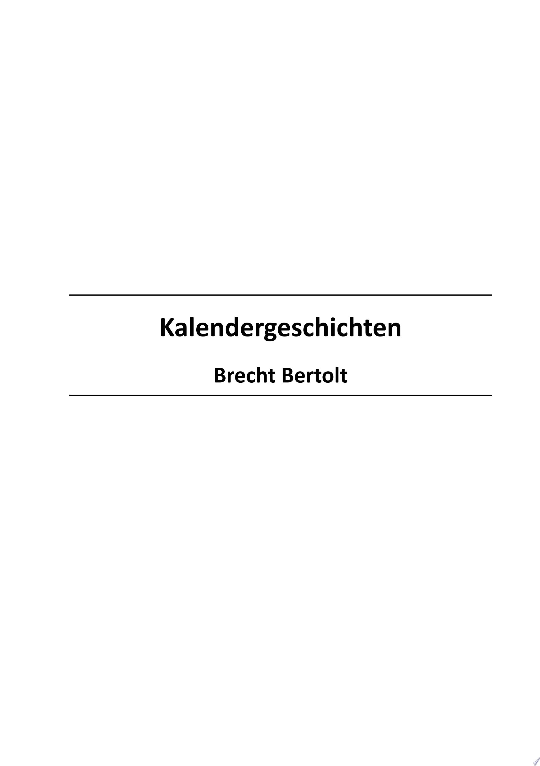Kalendergeschichten (20th Century Texts)