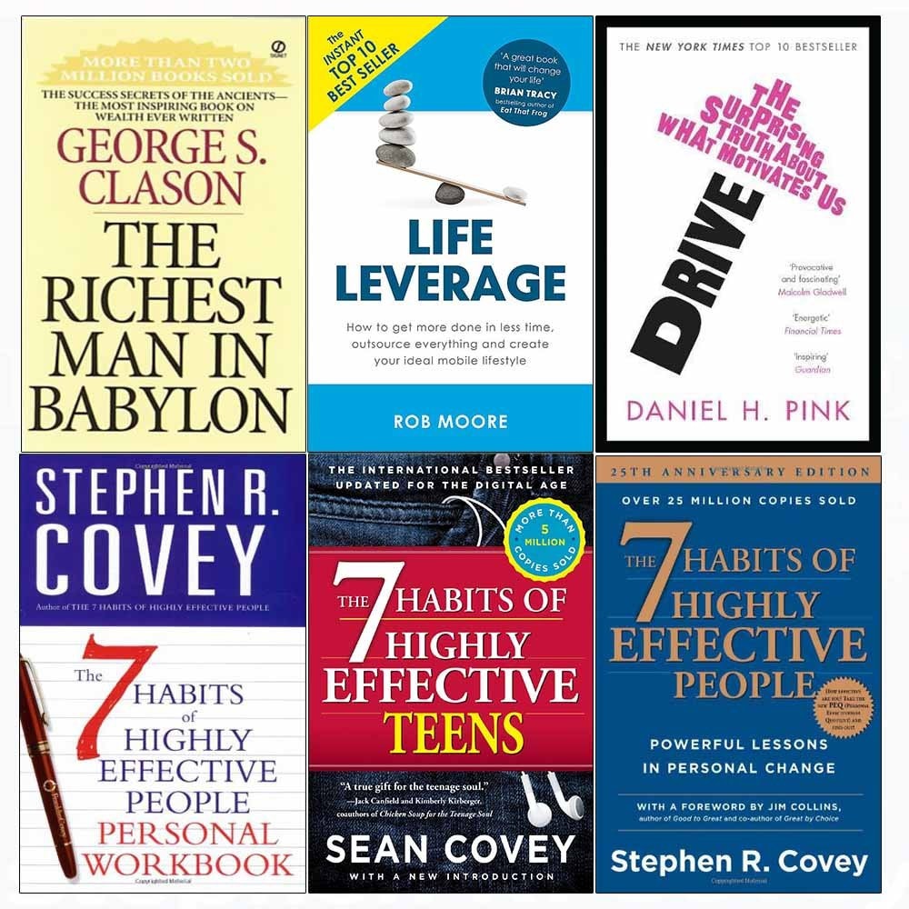 Richest man in babylon, drive, life leverage, 7 habits of highly effective people and teens and personal workbook 6 books collection set