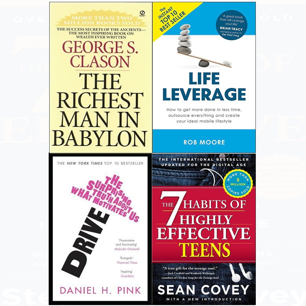 7 Habits of highly effective teens, richest man in babylon, drive, life leverage 4 books collection set