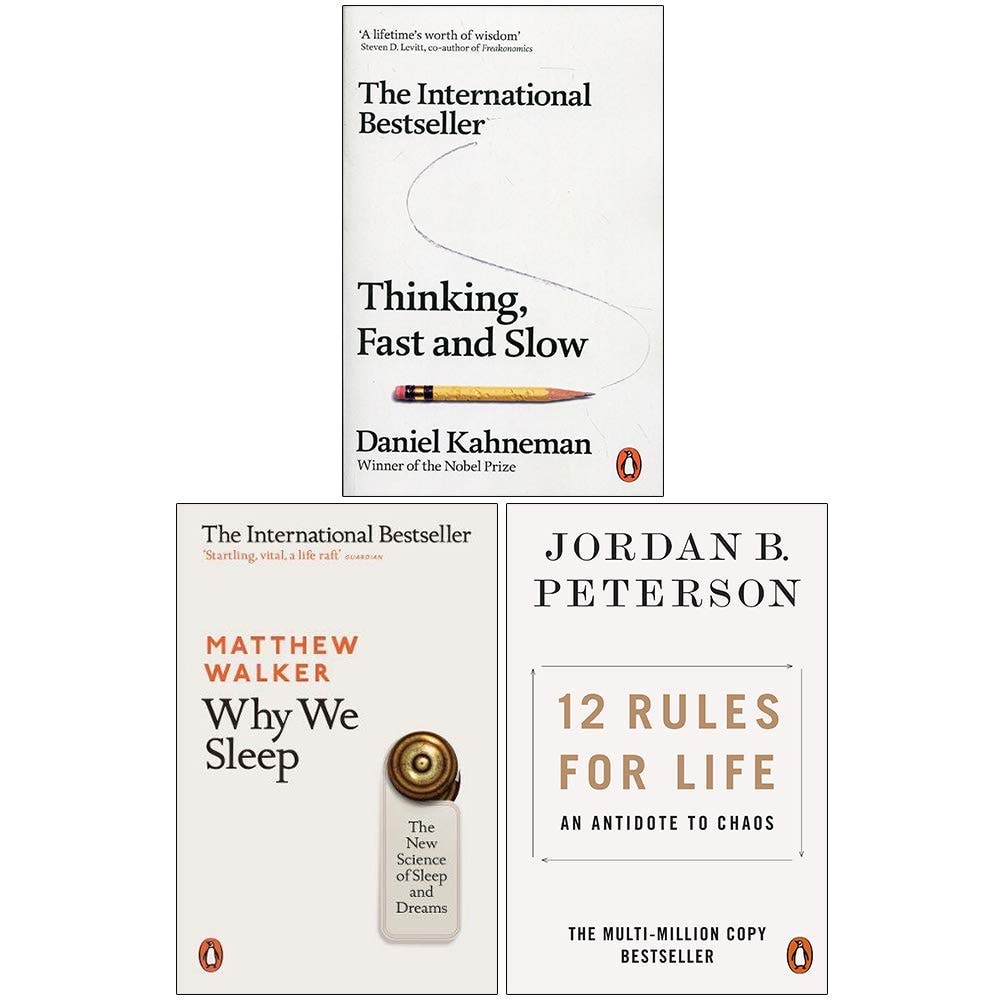 Thinking Fast and Slow, Why We Sleep, 12 Rules for Life 3 Books Collection Set