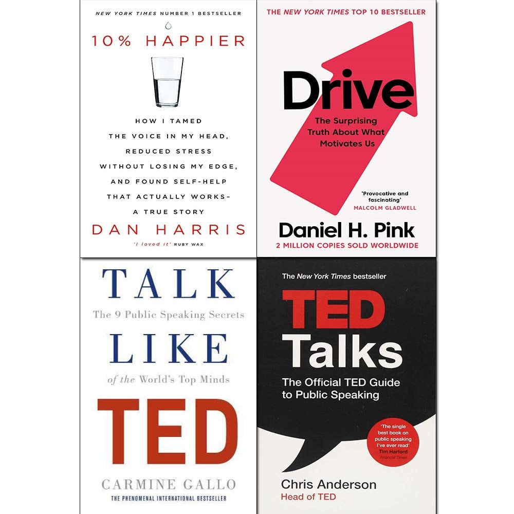Drive, 10% Happier, Talk Like TED, TED Talks 4 Books Collection Set