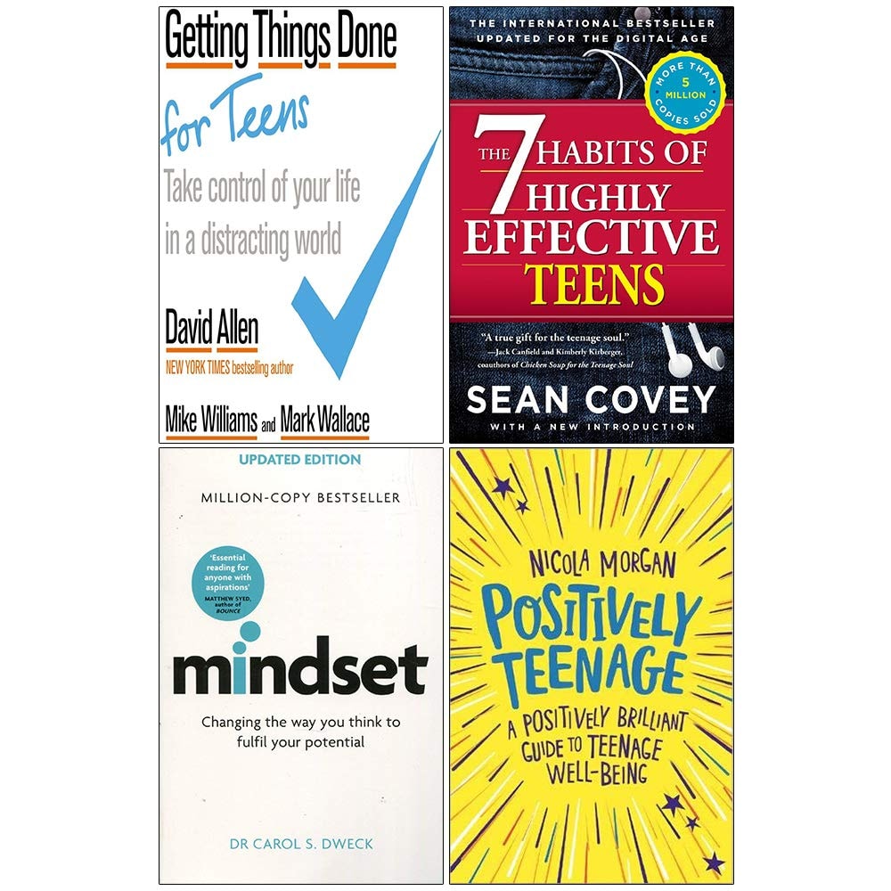 Getting Things Done for Teens, 7 Habits of Highly Effective Teens, Mindset Carol Dweck, Positively Teenage 4 Books Collection Set