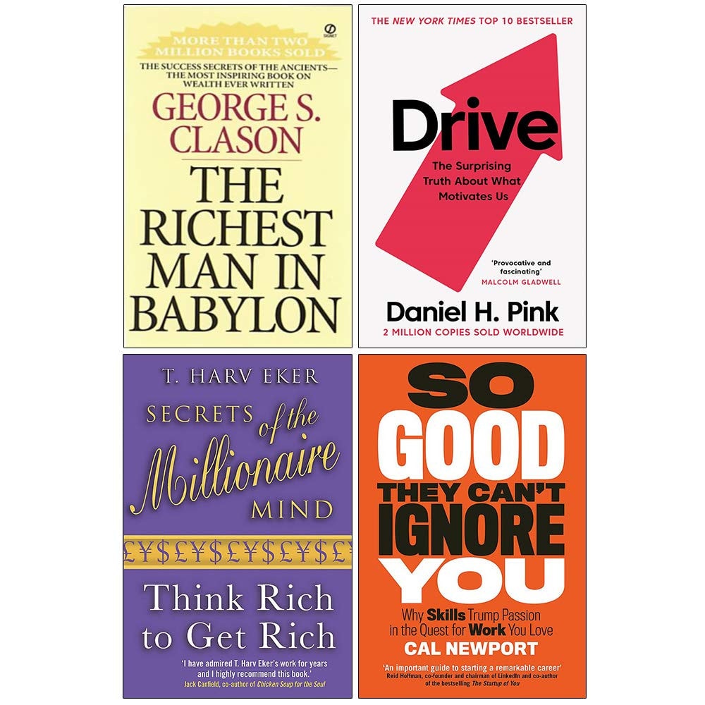 The Richest Man In Babylon, Drive Daniel H. Pink, Secrets of the Millionaire Mind, So Good They Can't Ignore You 4 Books Collection Set