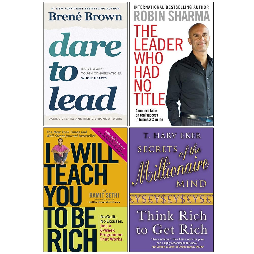Dare to Lead, The Leader Who Had No Title, I Will Teach You To Be Rich, Secrets of the Millionaire Mind 4 Books Collection Set