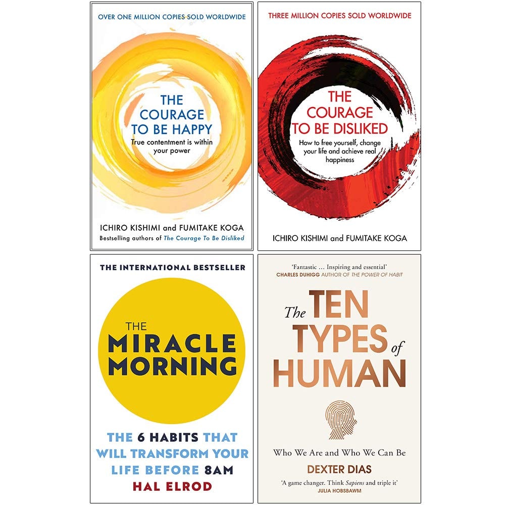 The Courage to be Happy, The Courage To Be Disliked, The Miracle Morning, The Ten Types of Human 4 Books Collection Set