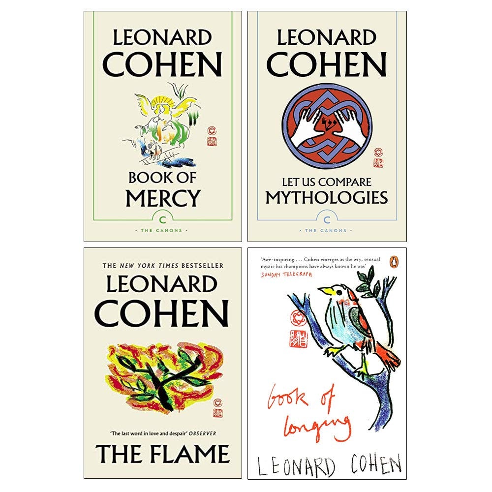 Leonard Cohen Collection 4 Books Set ( Book of Longing, The Flame, Book of Mercy, Let Us Compare Mythologies)