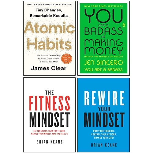 Atomic Habits, You Are a Badass at Making Money, The Fitness Mindset, Rewire Your Mindset 4 Books Collection Set